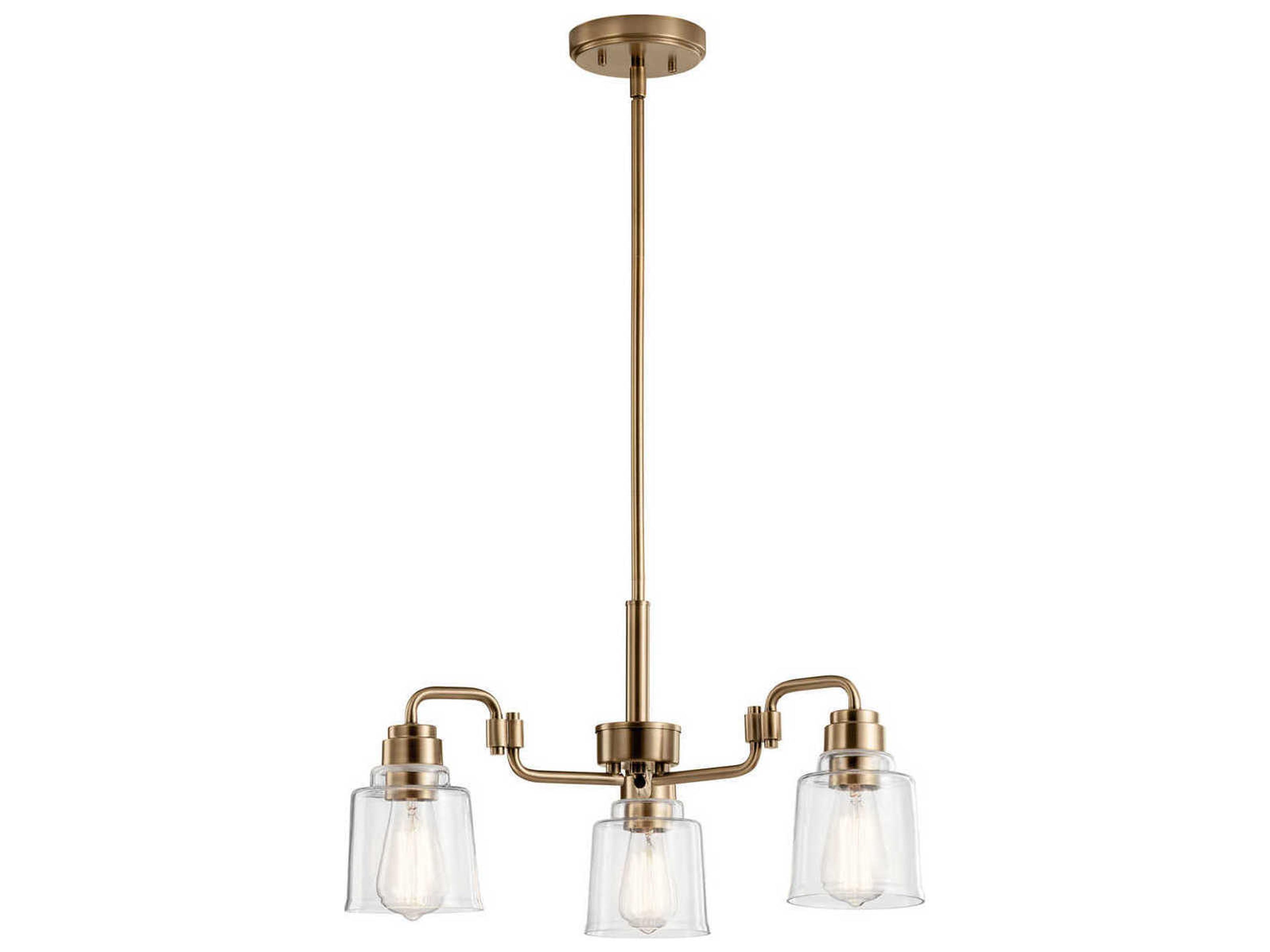 Aivian 3-Light Weathered Brass Glass Bell Geometric Chandelier