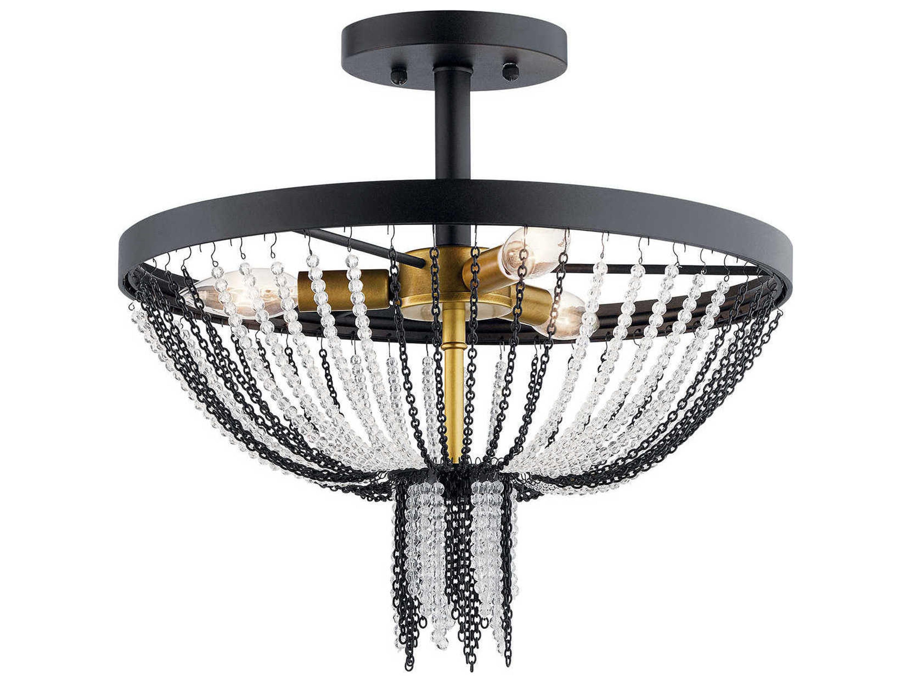 Alexia 3-Light Textured Black Geometric Semi Flush Mount