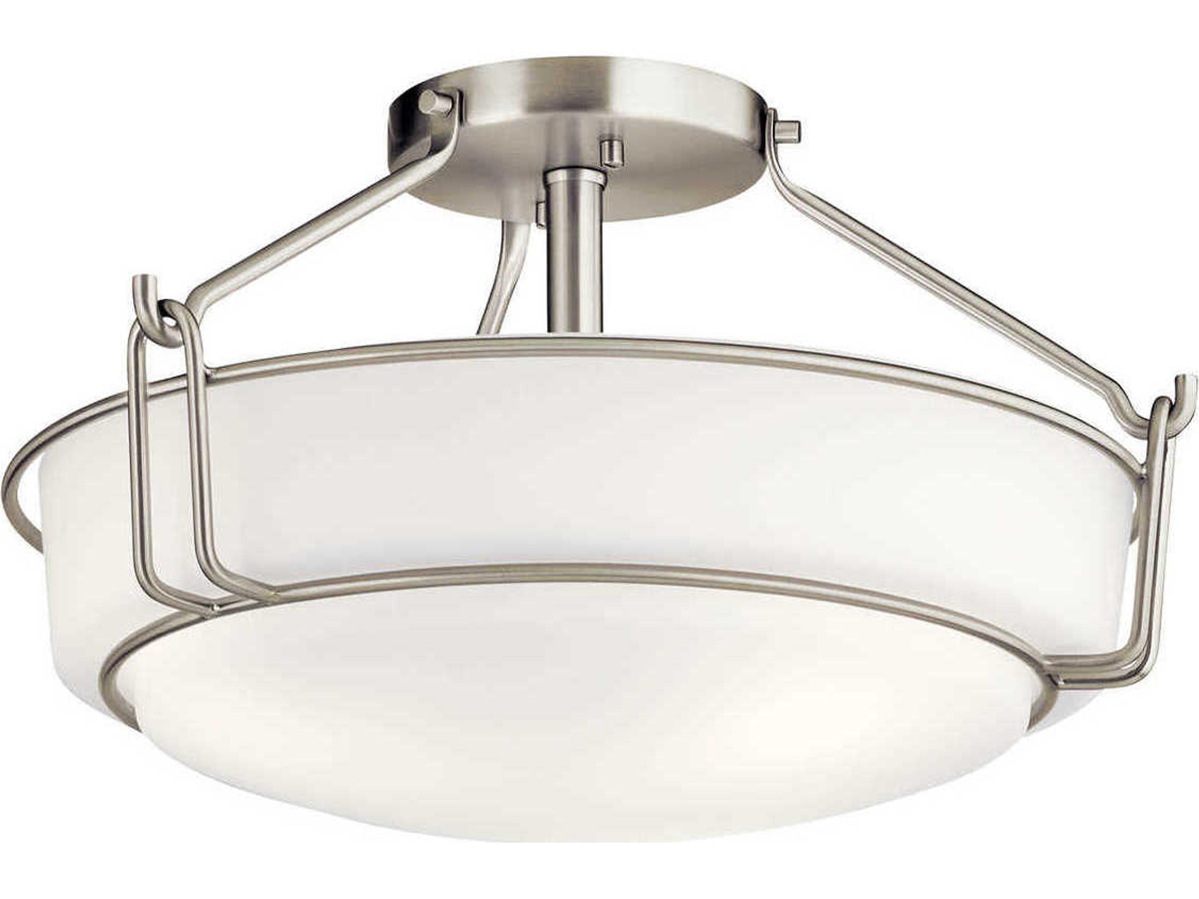 Alkire 3-Light Brushed Nickel Glass Bowl Round Semi Flush Mount