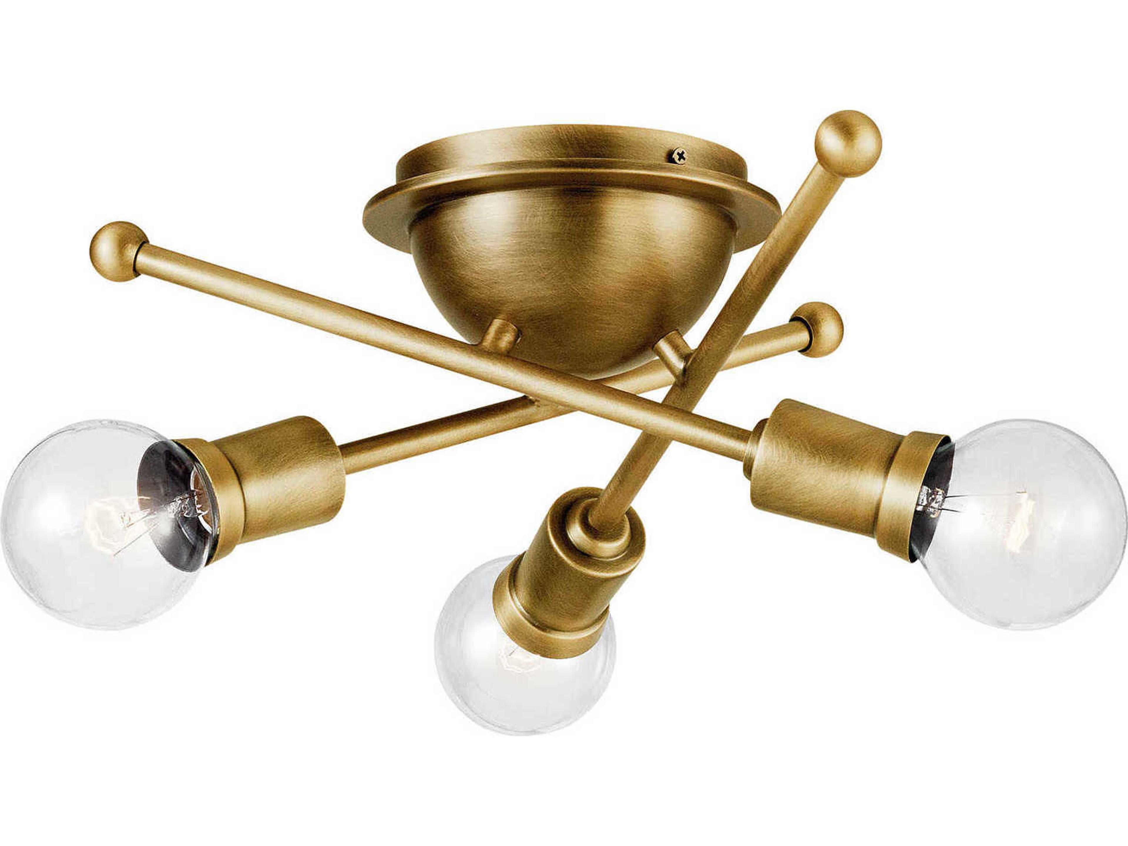 Armstrong 3-Light Natural Brass Globe Sputnik Flush Mount