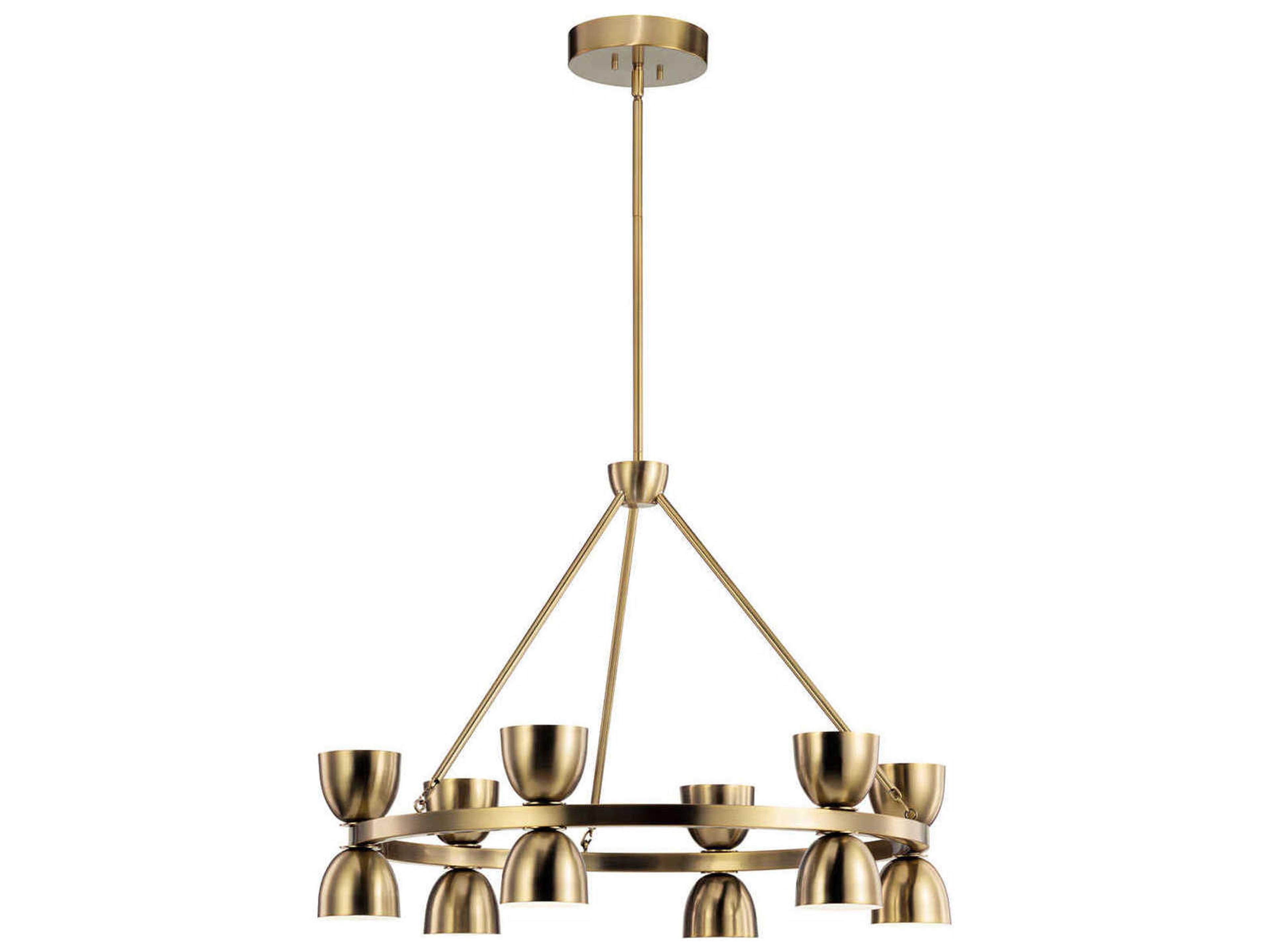 Baland 12-Light Brushed Natural Brass LED Bowl Dome Round Chandelier