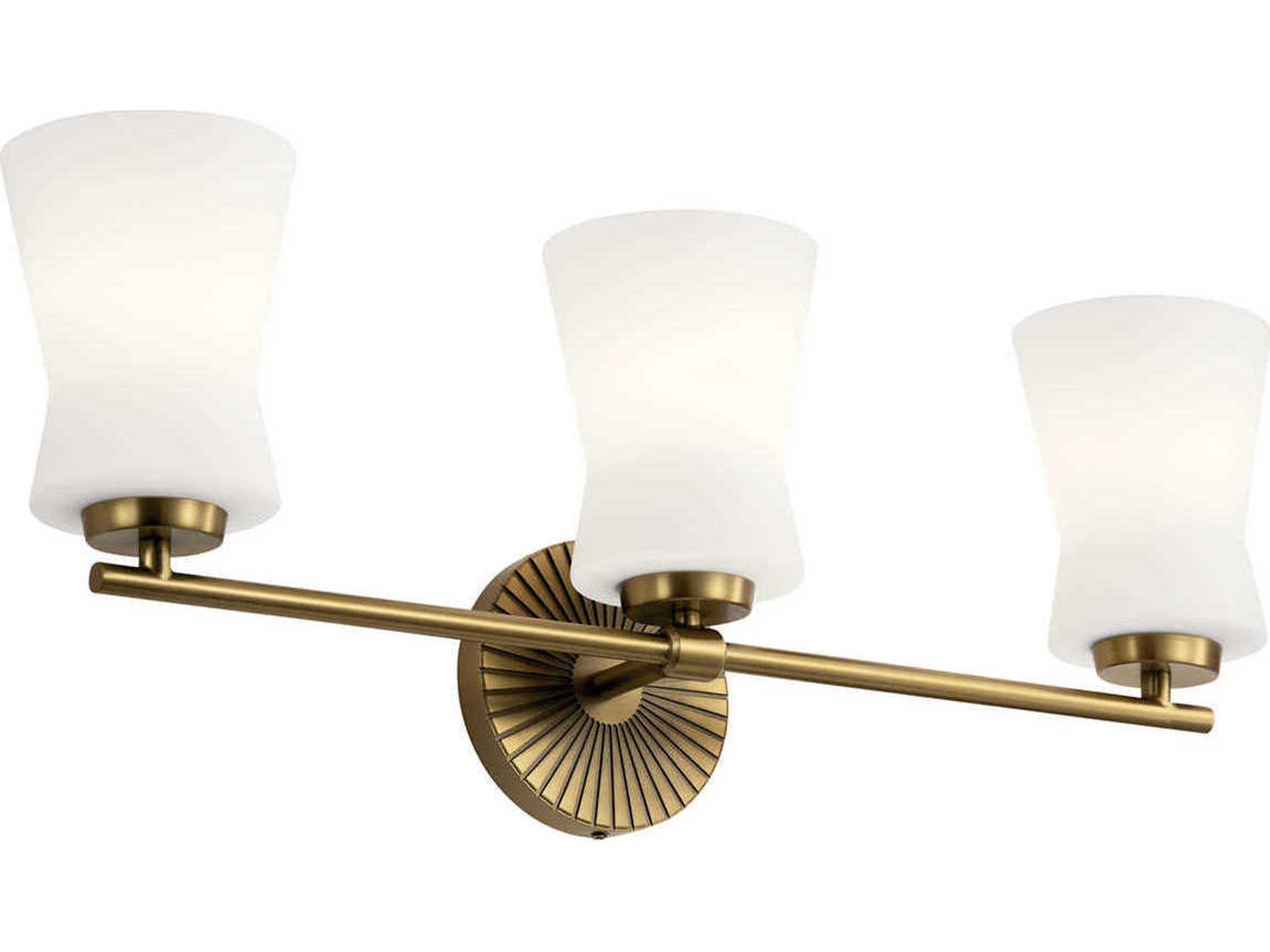 Brianne 3-Light Brushed Natural Brass Glass Vanity Light