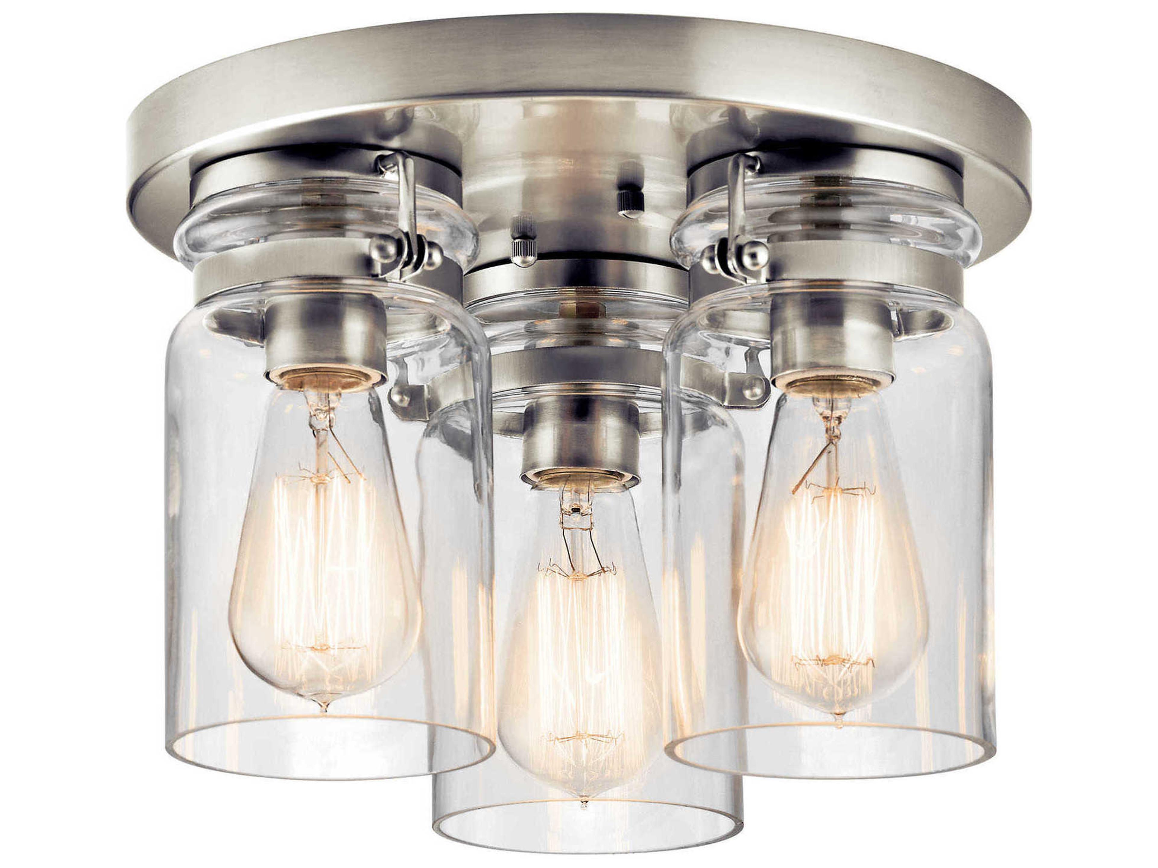 Brinley 3-Light Brushed Nickel Glass Cylinder Flush Mount