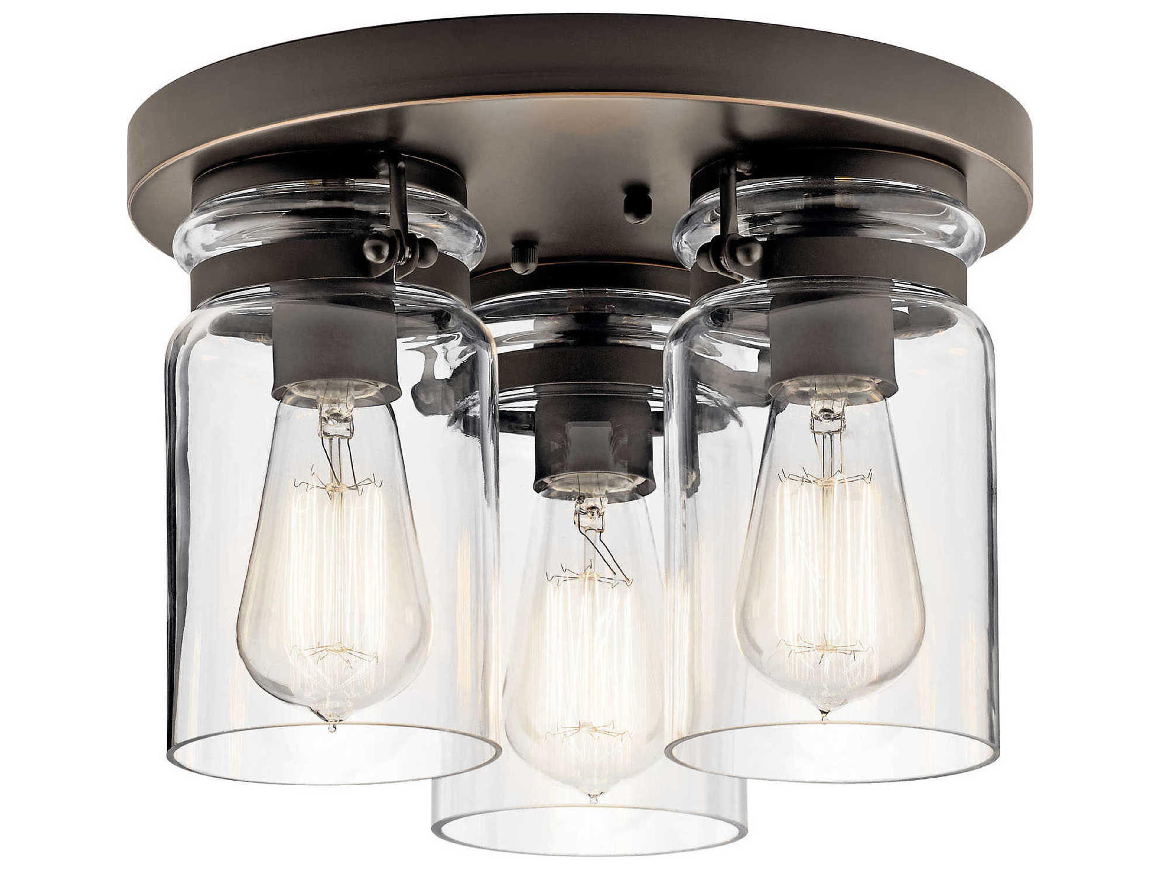 Brinley 3-Light Olde Bronze Glass Cylinder Flush Mount