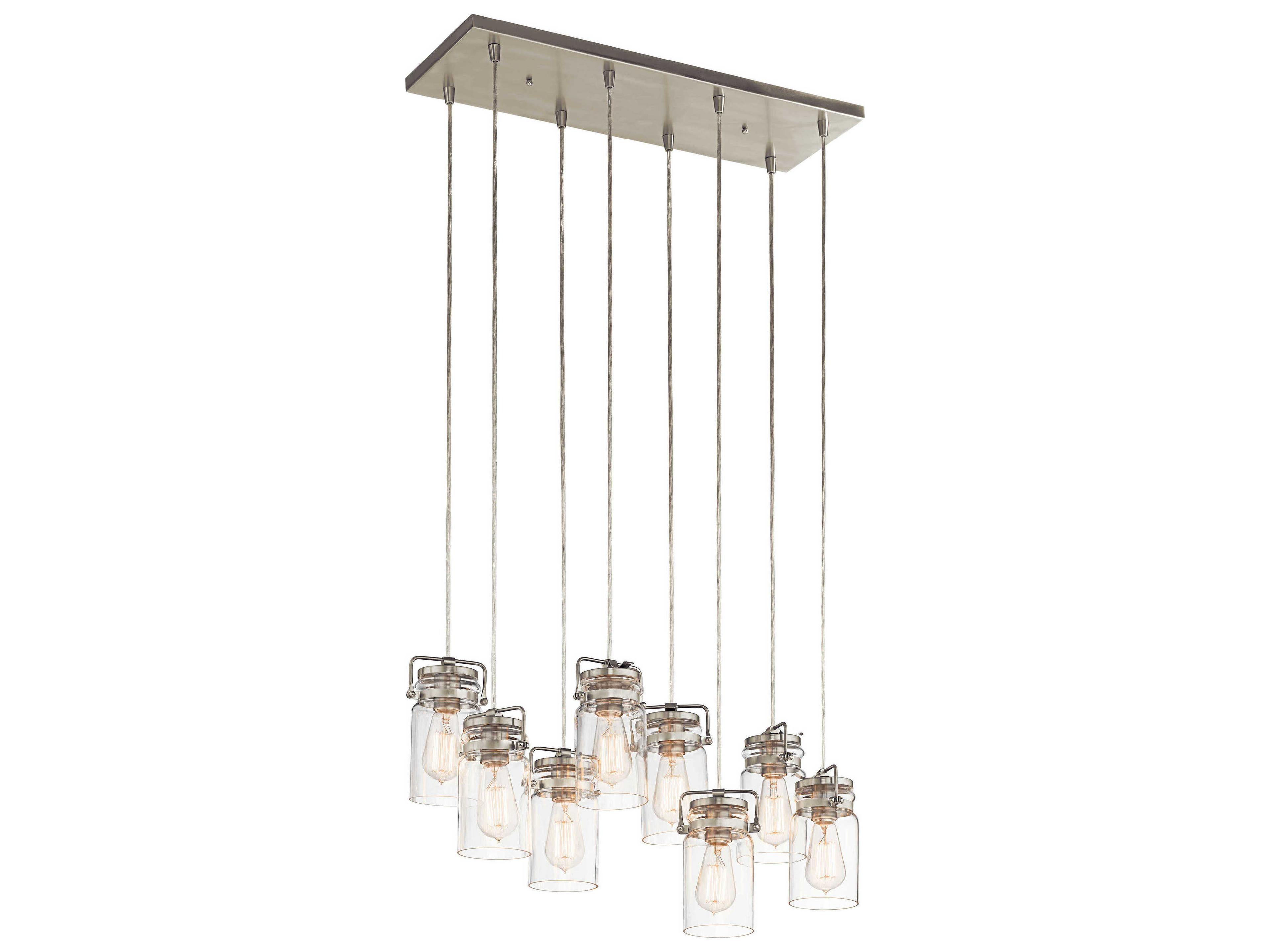 Brinley 8-Light Brushed Nickel Glass Cylinder Linear Island Pendant