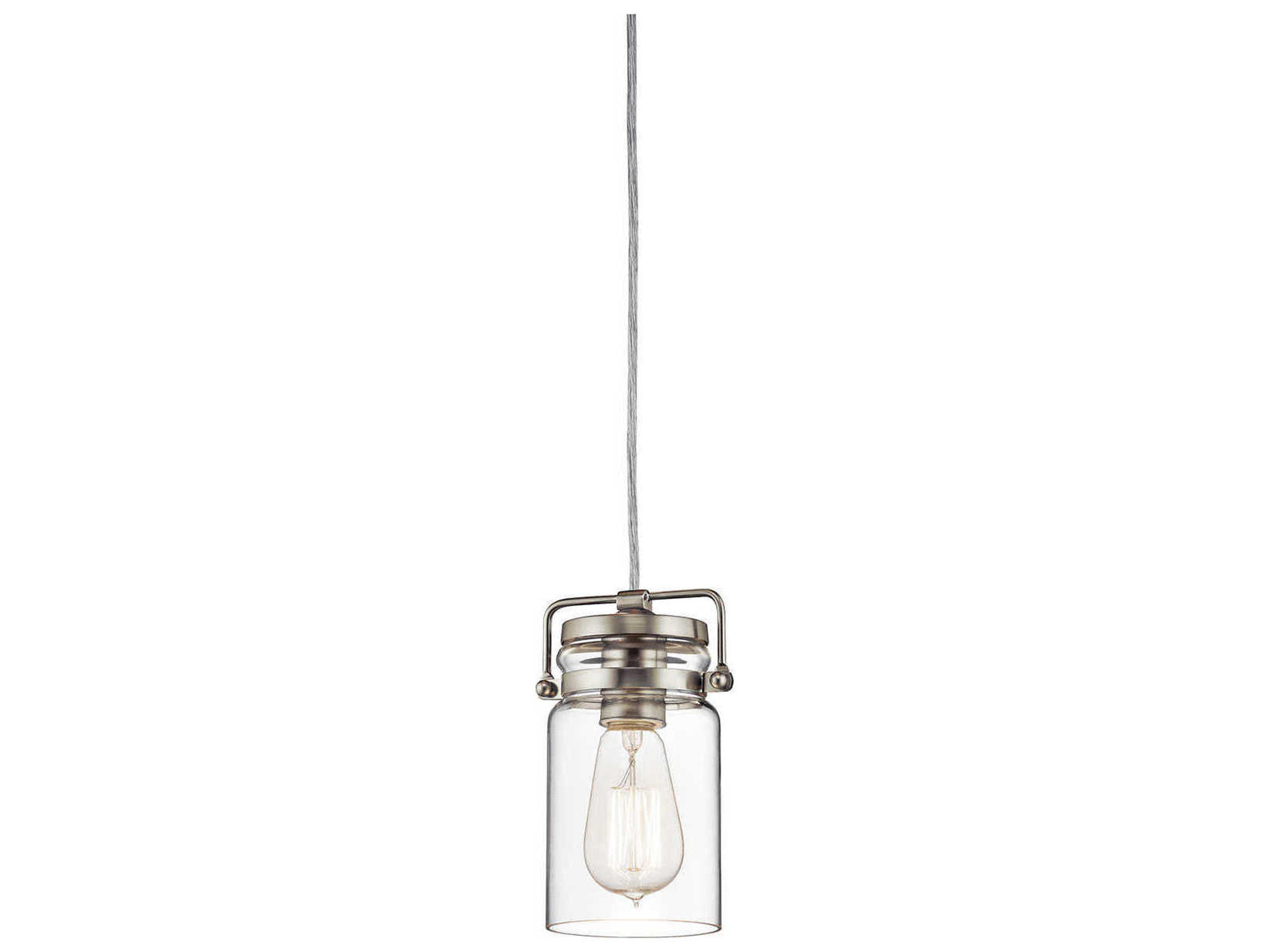 Brinley 1-Light Brushed Nickel Glass Cylinder Mini Pendant