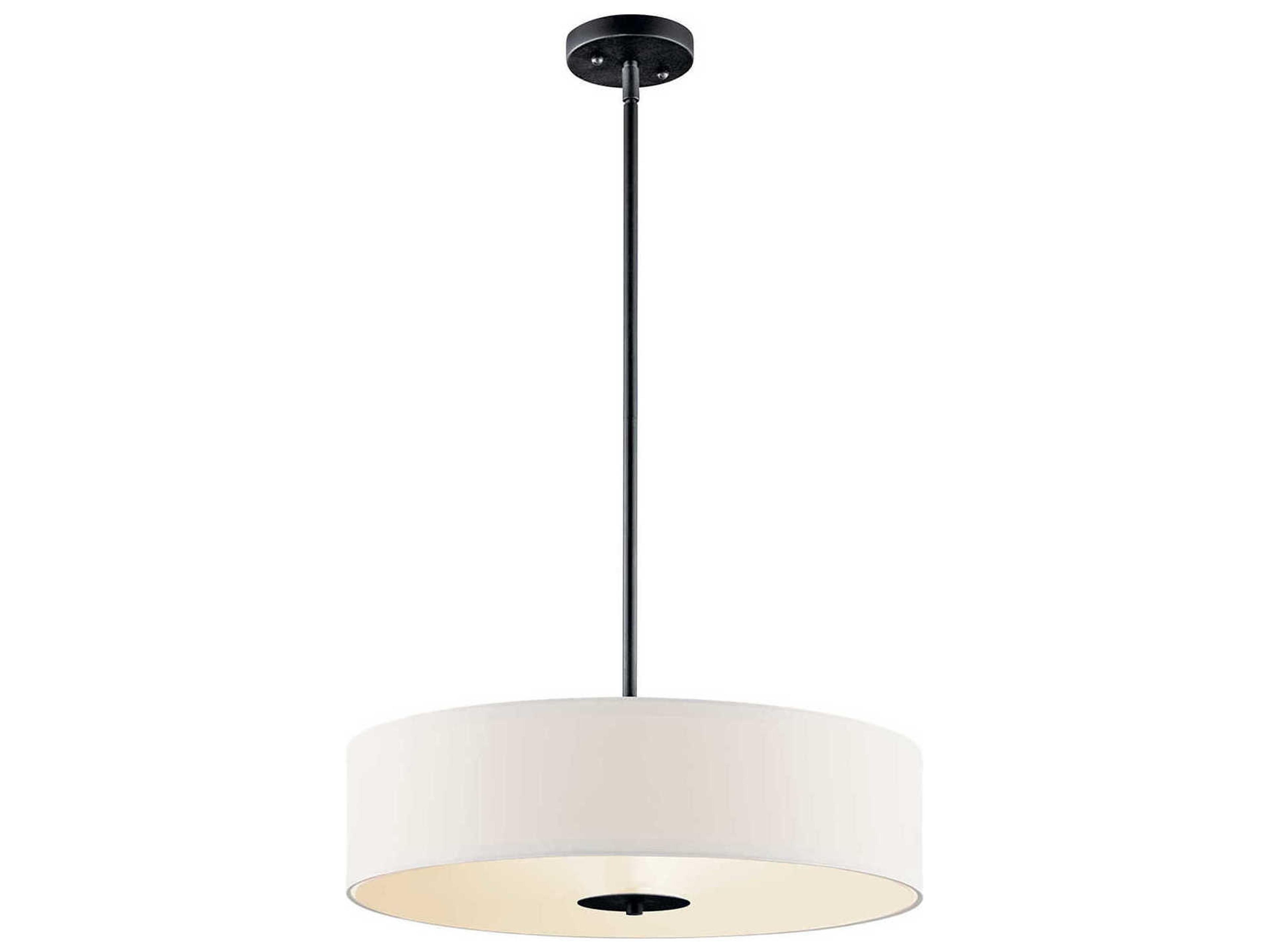 3-Light Black Glass Drum Round Pendant
