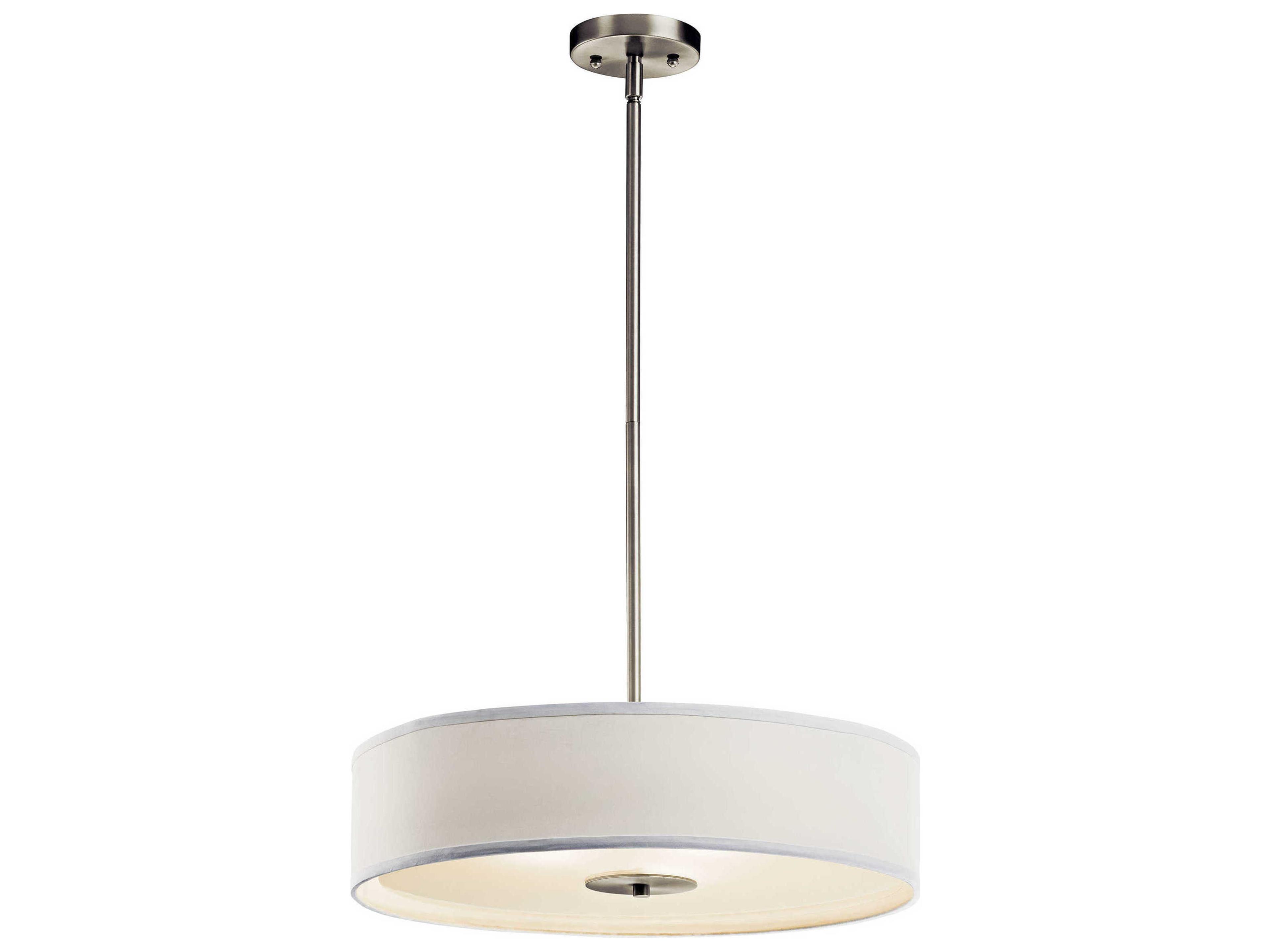 3-Light Brushed Nickel Glass Drum Round Pendant