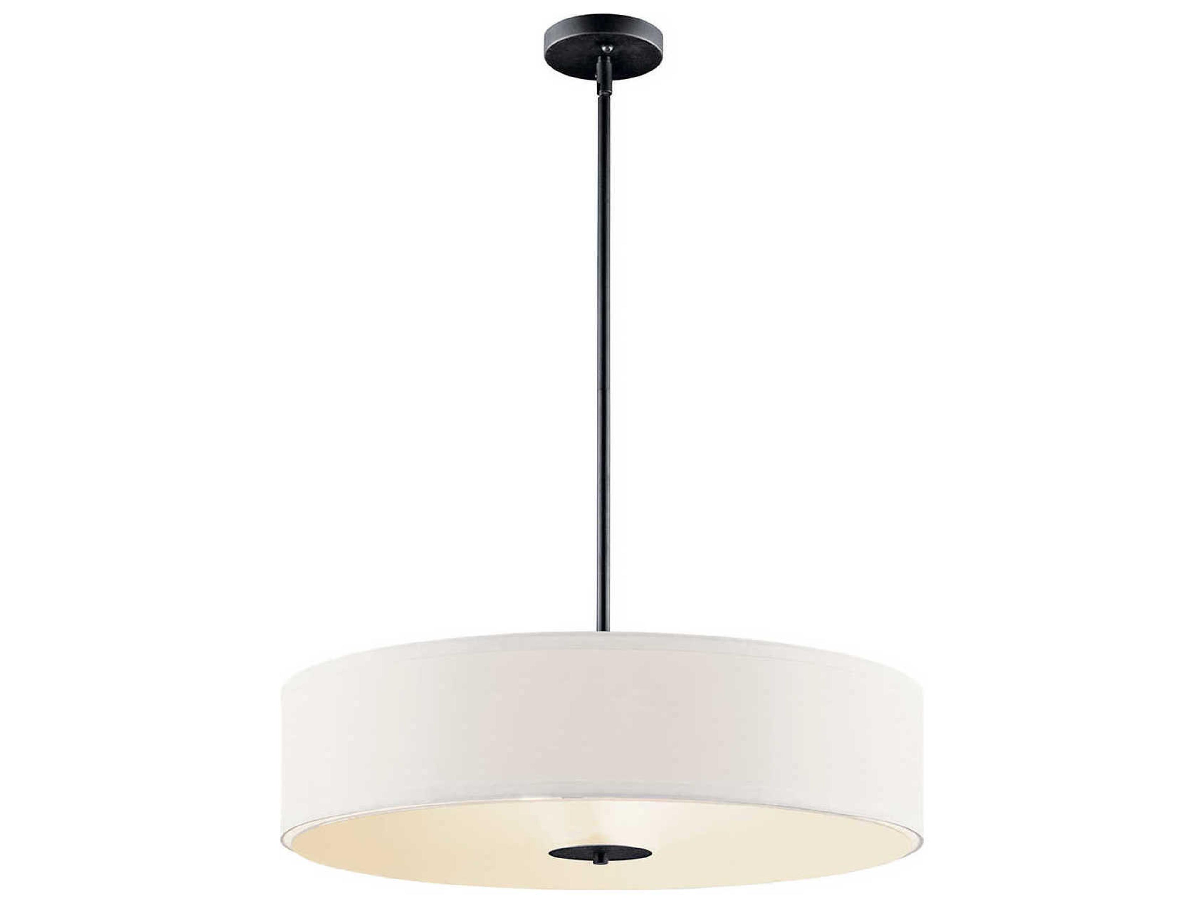 3-Light Black Glass Drum Round Pendant