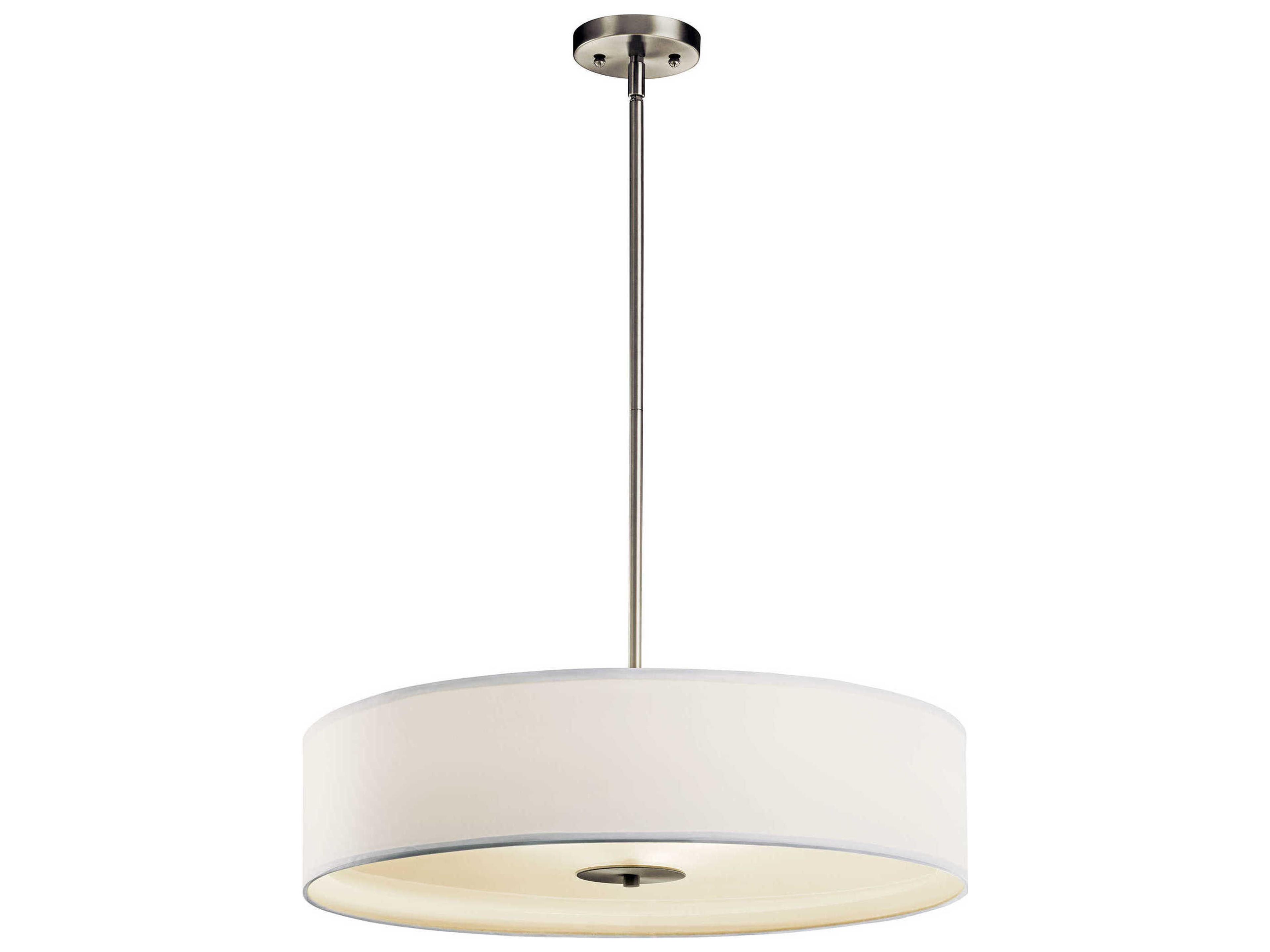 3-Light Brushed Nickel Glass Drum Round Pendant