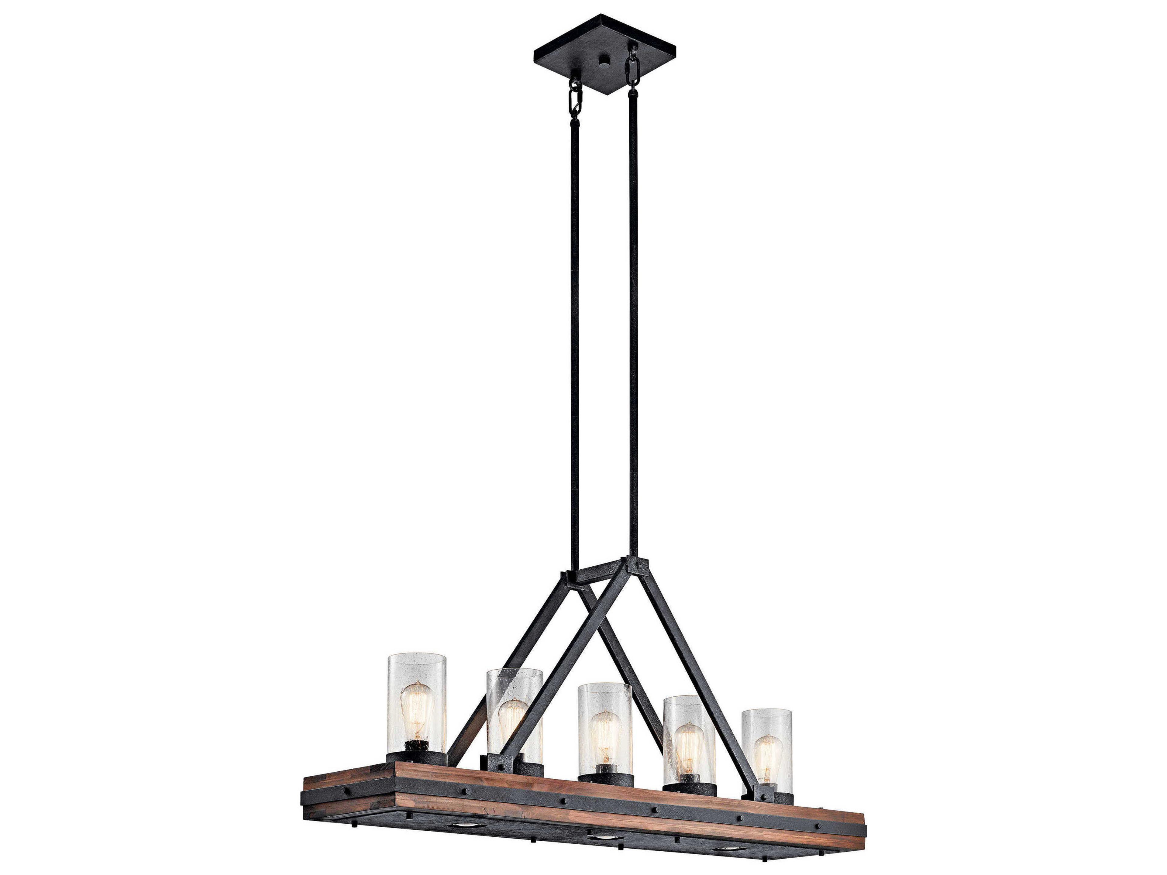 Colerne 5-Light Auburn Stained Black Glass Cylinder Island Pendant