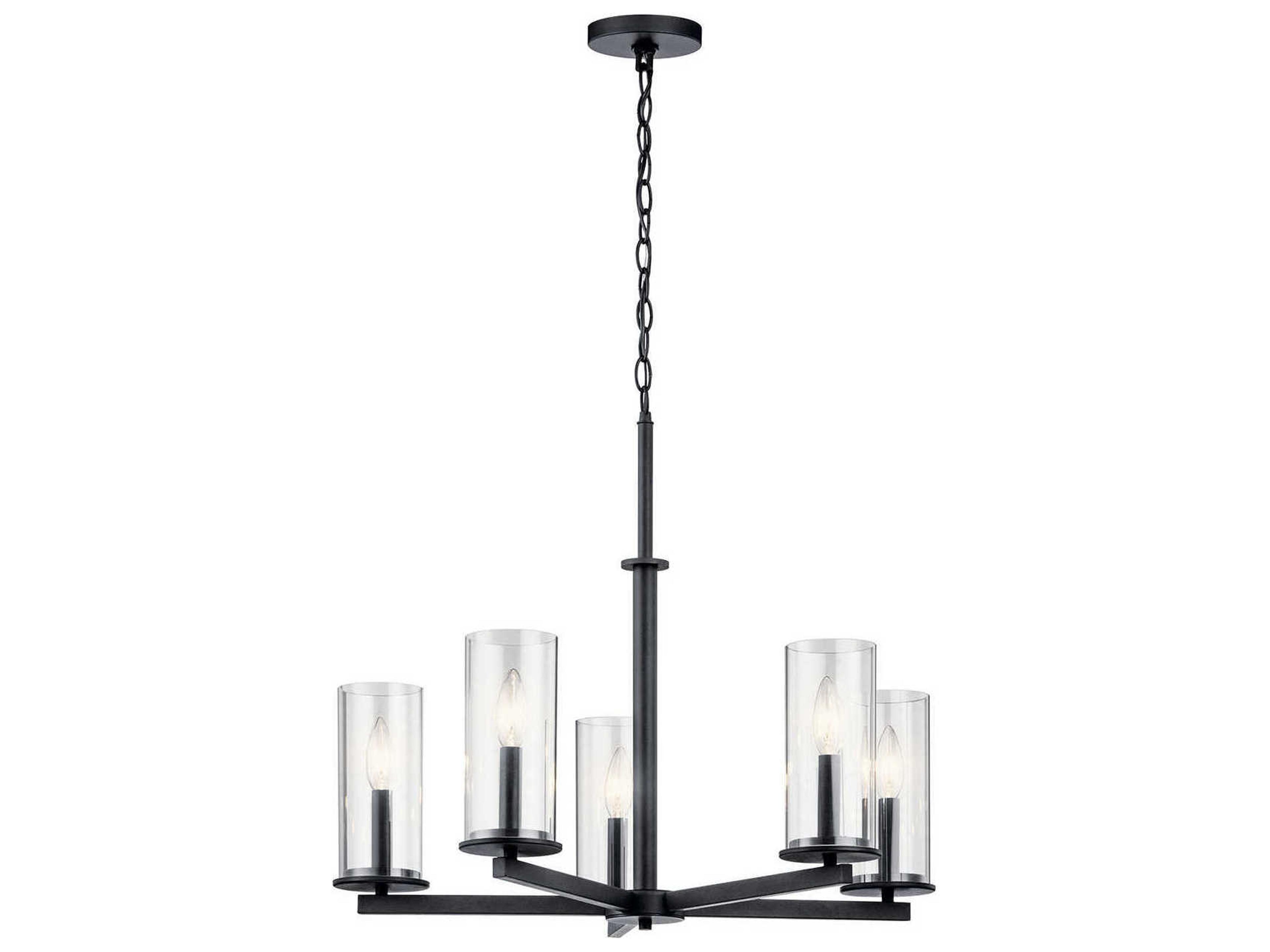 Crosby 5-Light Black Glass Candelabra Cylinder Linear Chandelier