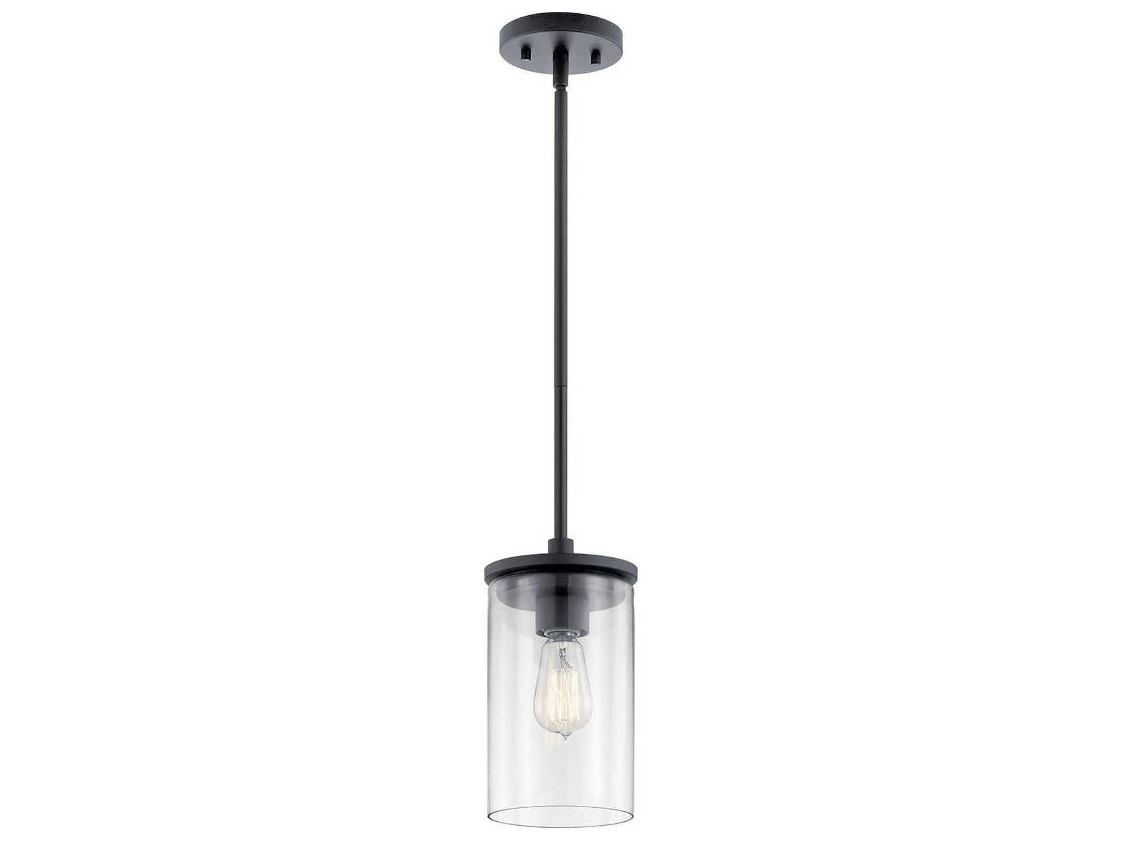 Crosby 1-Light Black Glass Cylinder Mini Pendant