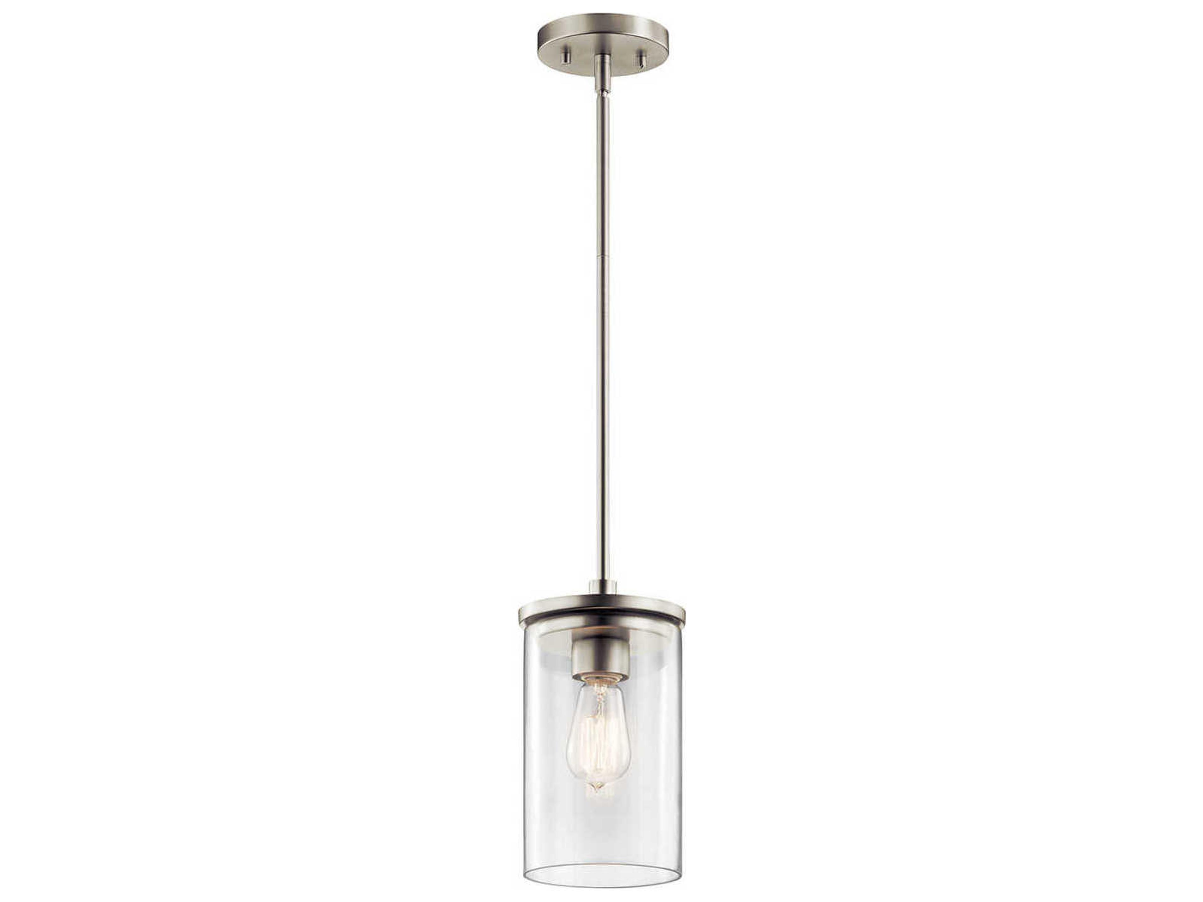 Crosby 1-Light Brushed Nickel Glass Cylinder Mini Pendant