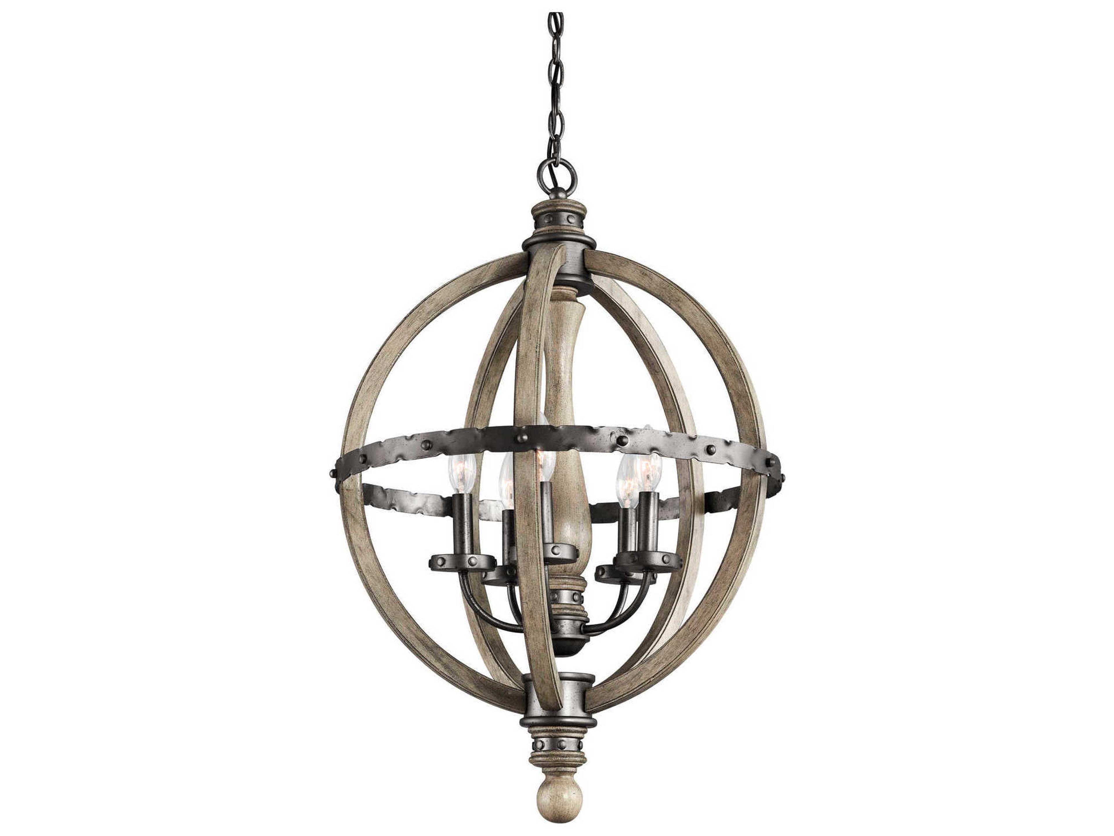 Evan 5-Light Distressed Antique Gray Candelabra Round Chandelier