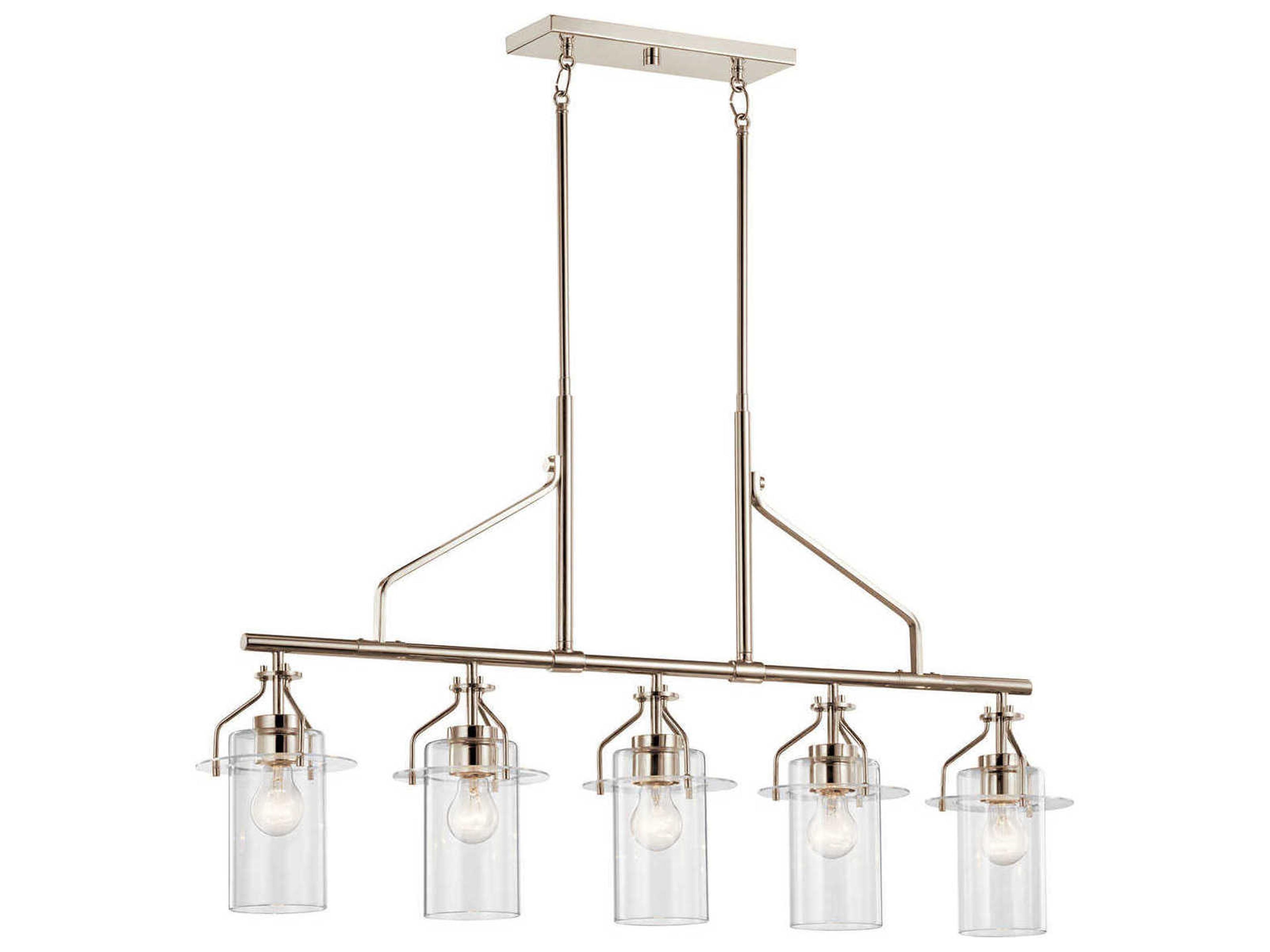 Everett 5-Light Polished Nickel Glass Cylinder Island Pendant