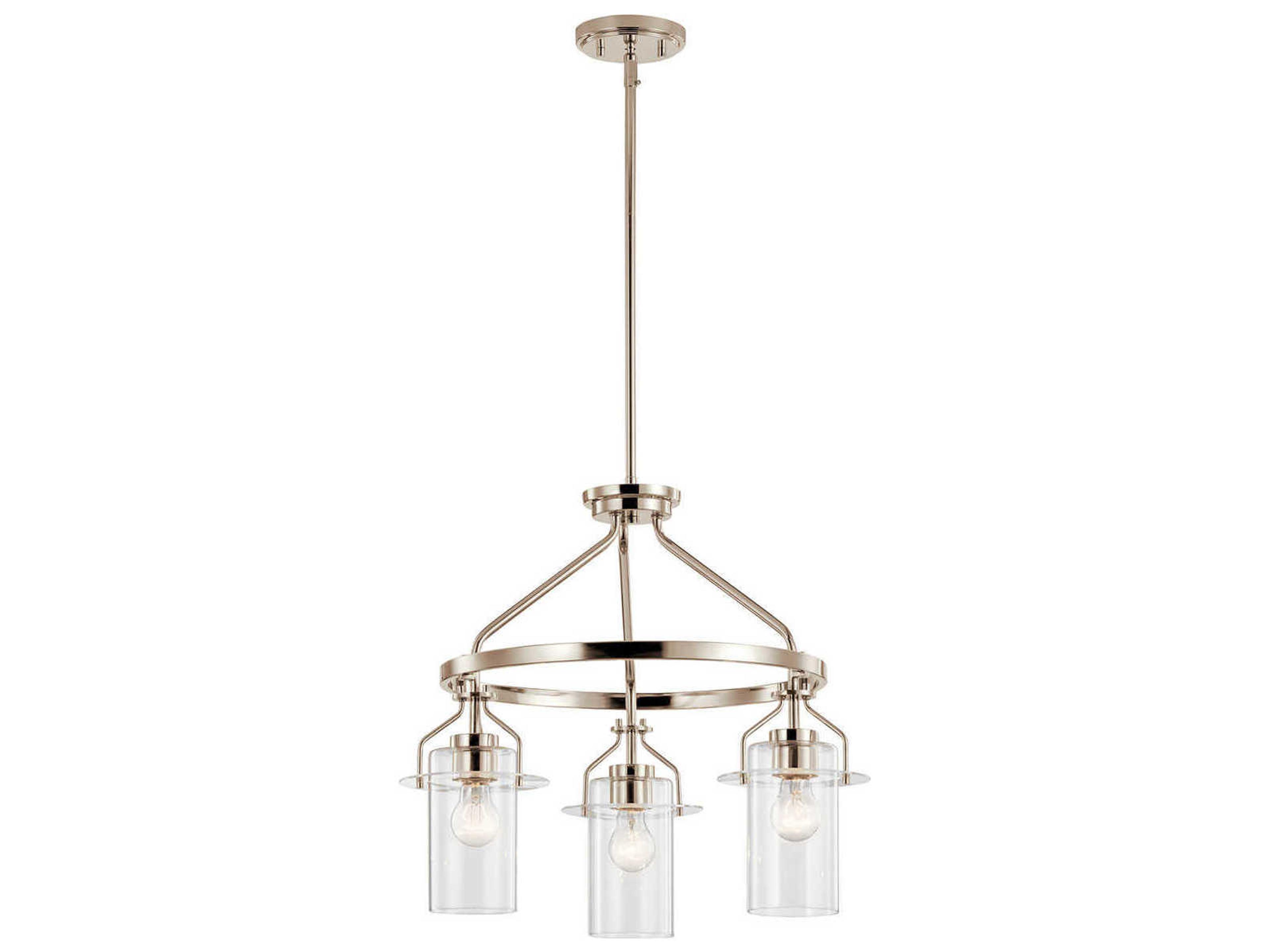 Everett 3-Light Polished Nickel Glass Cylinder Chandelier