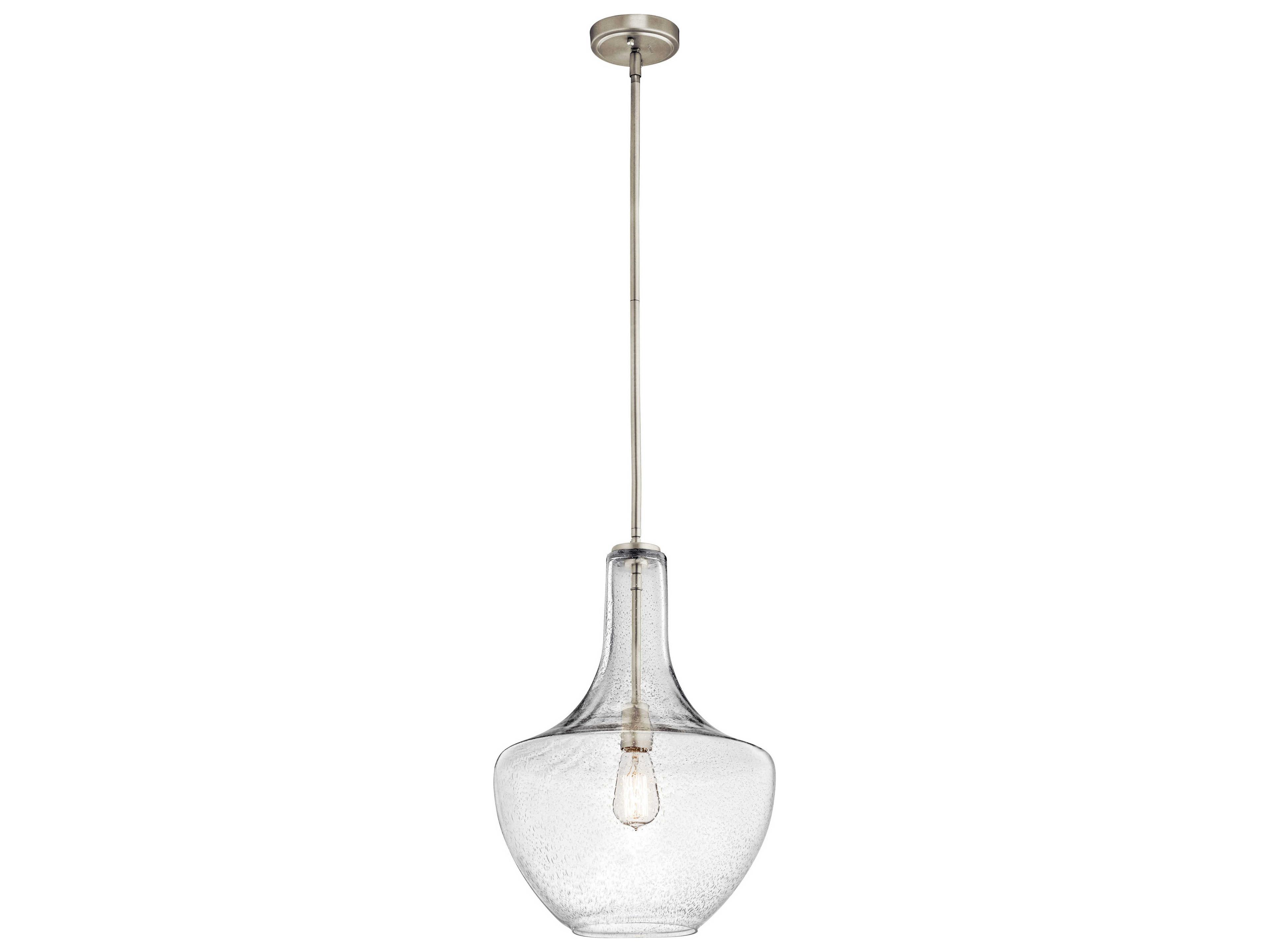 Everly 1-Light Brushed Nickel Glass Geometric Round Pendant