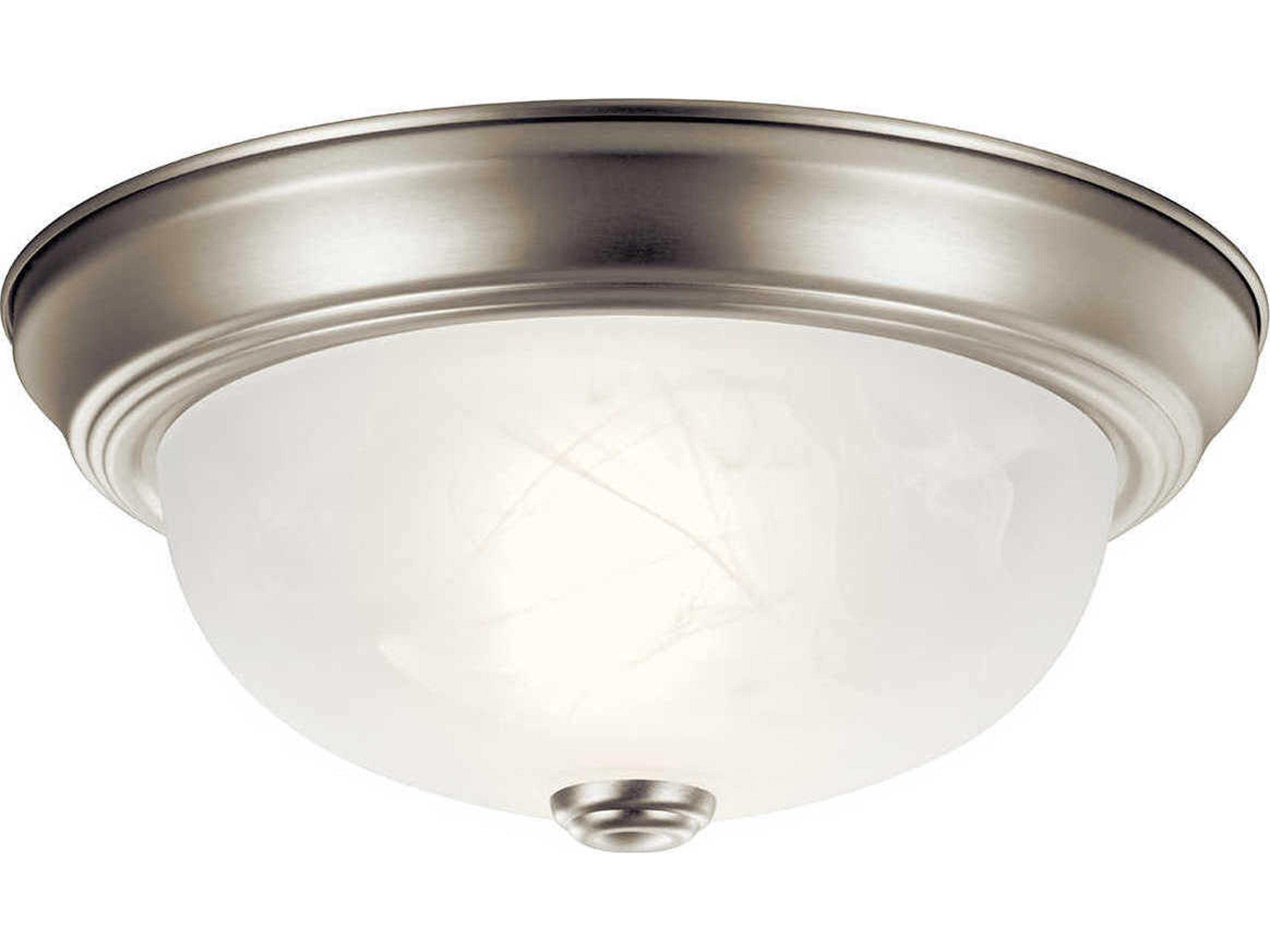 2-Light Brushed Nickel Glass Bowl Round Flush Mount