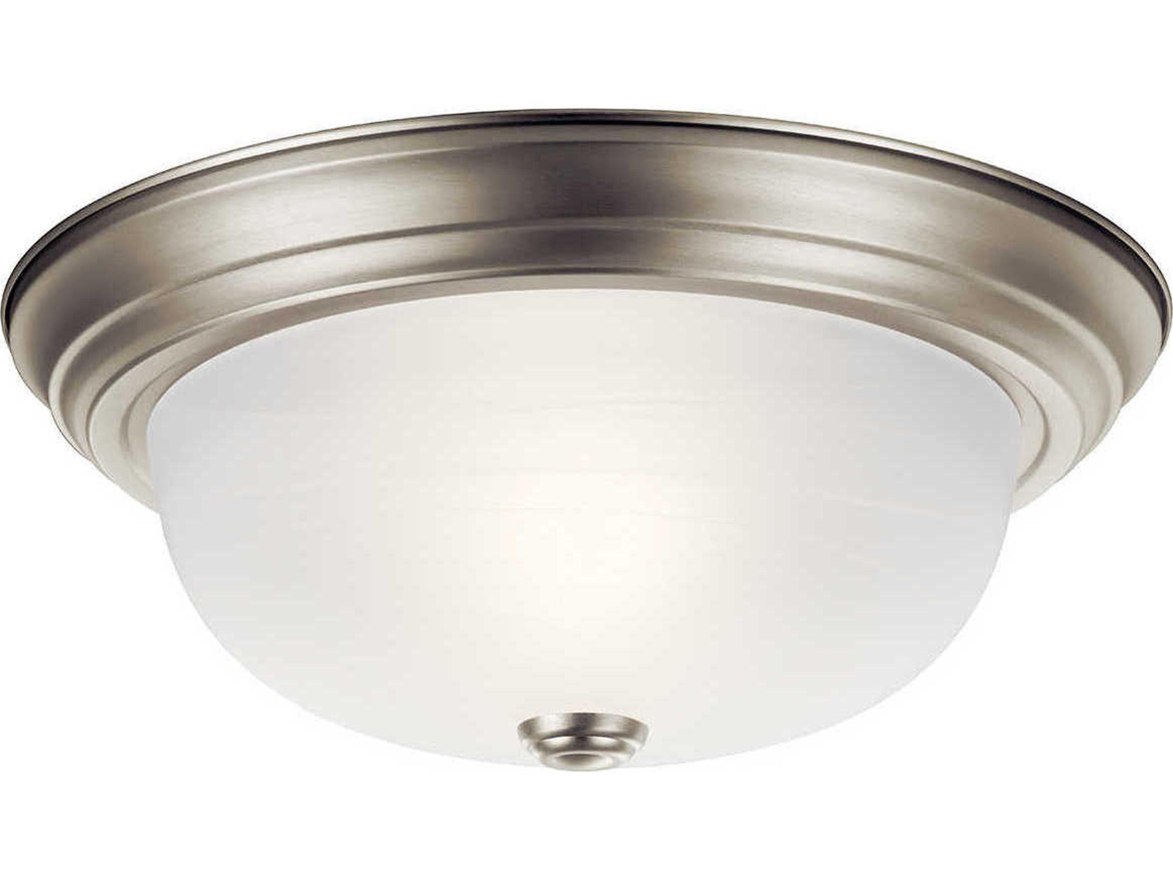 2-Light Brushed Nickel Glass Bowl Round Flush Mount