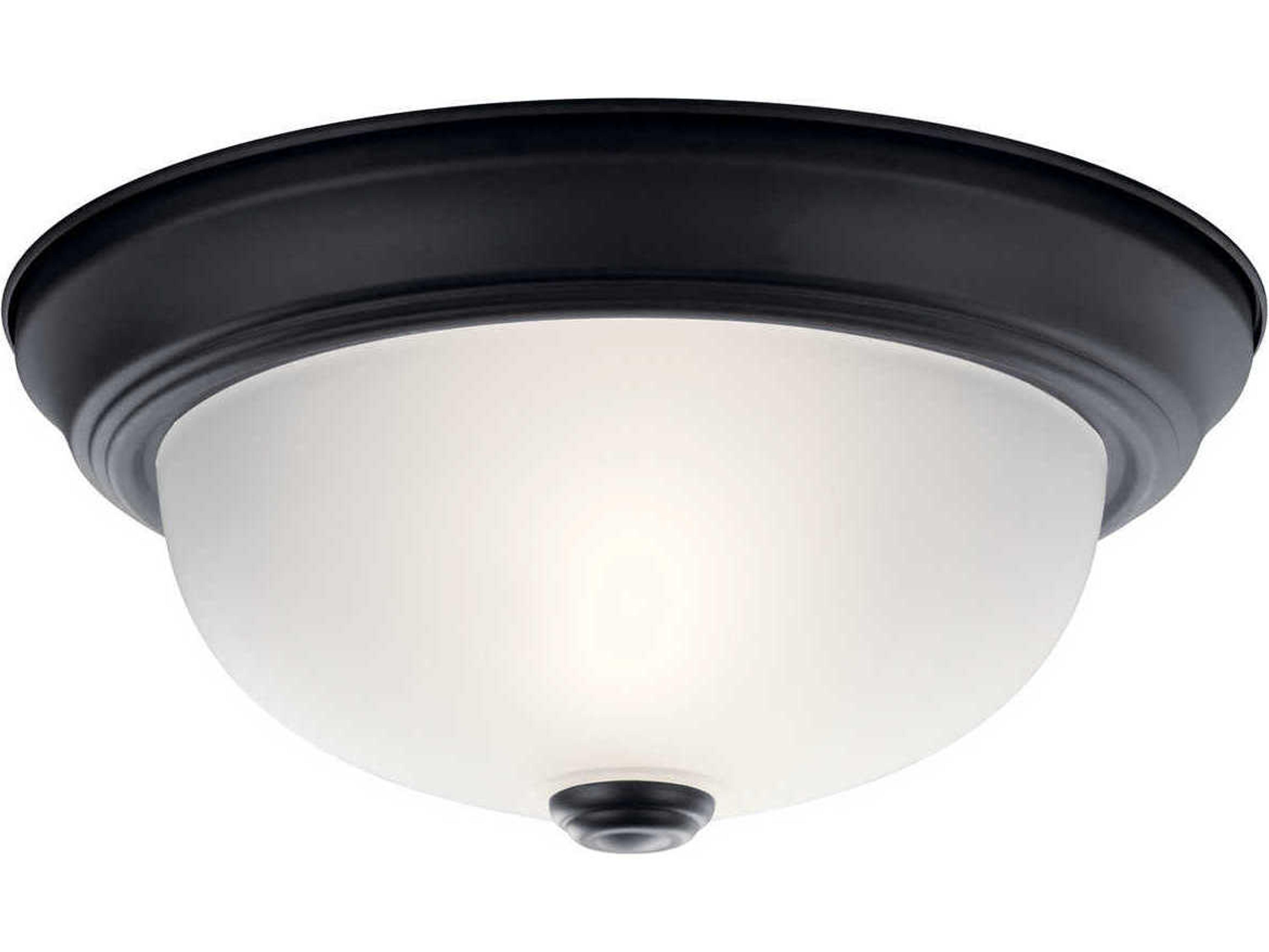 2-Light Black Glass Bowl Round Flush Mount