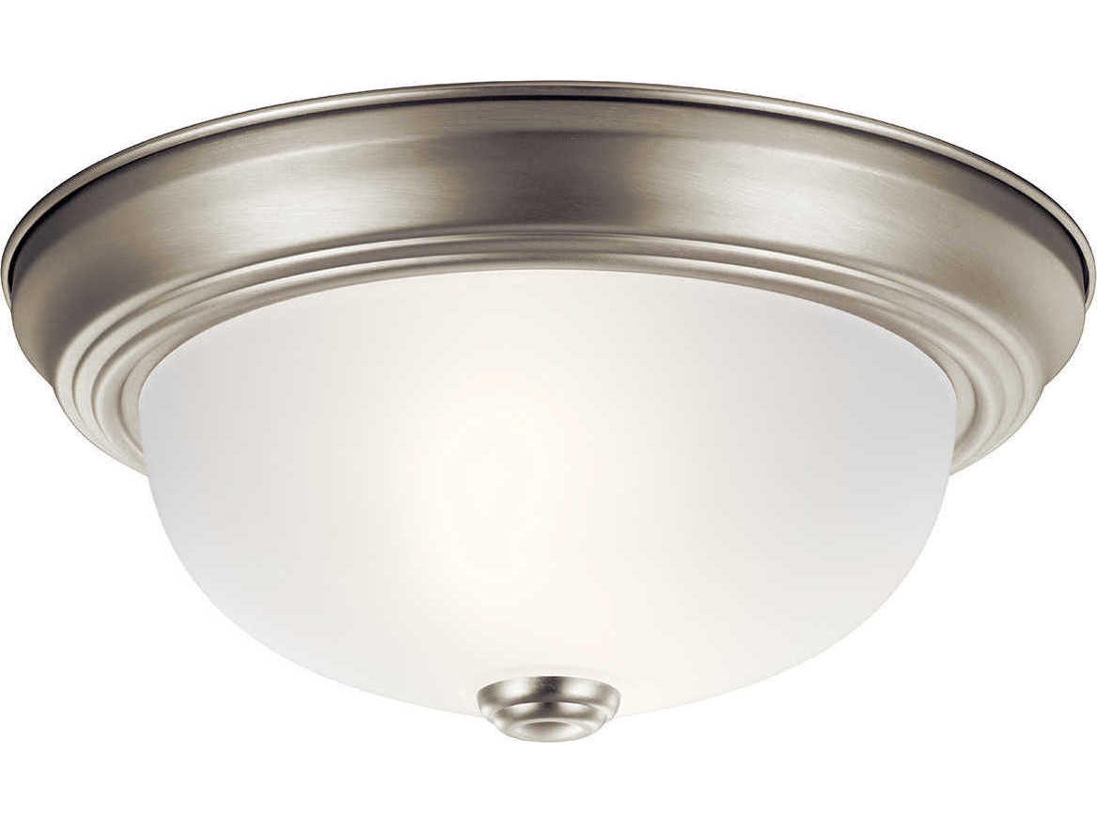 2-Light Brushed Nickel Glass Bowl Round Flush Mount
