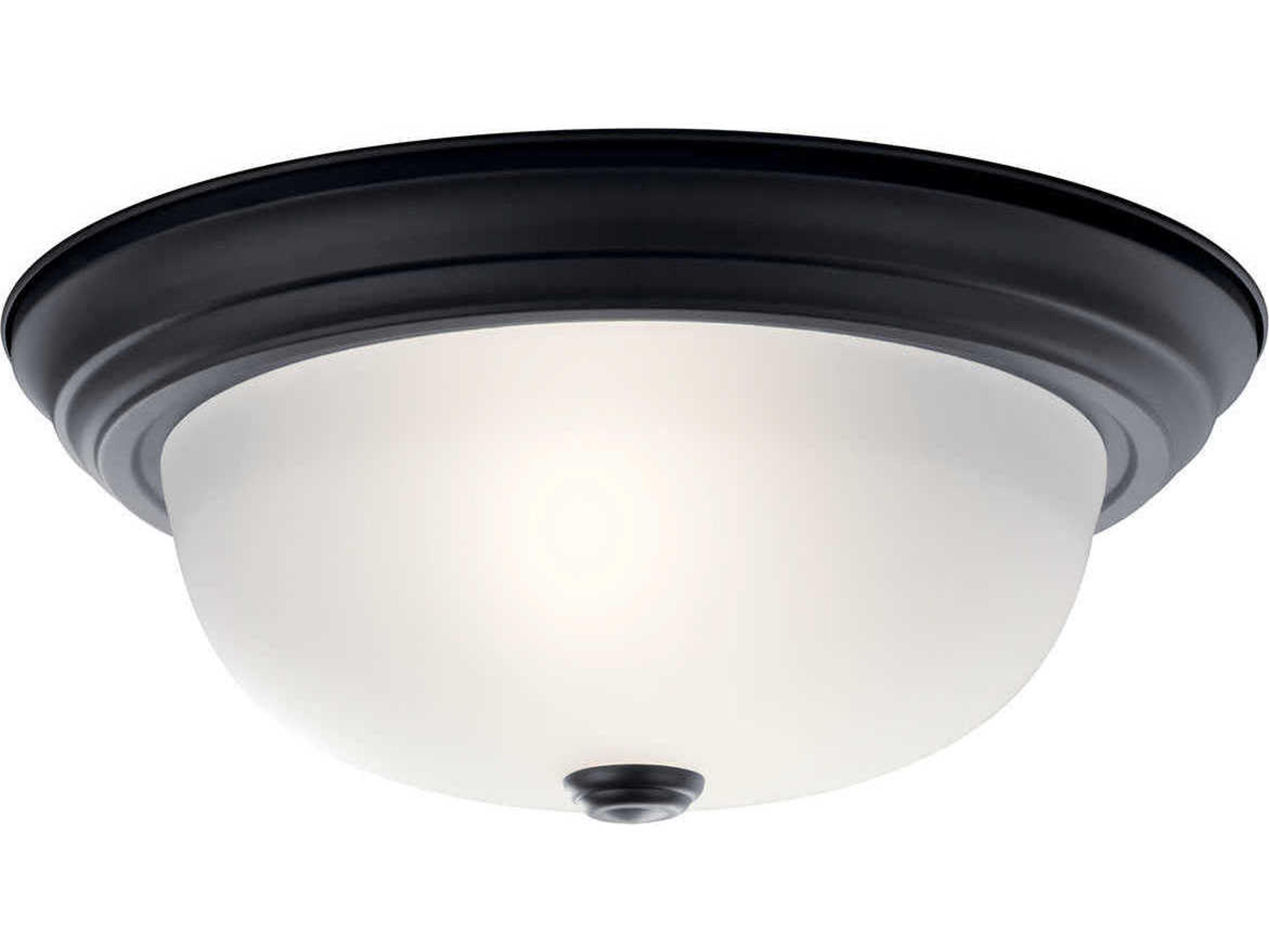 2-Light Black Glass Bowl Round Flush Mount