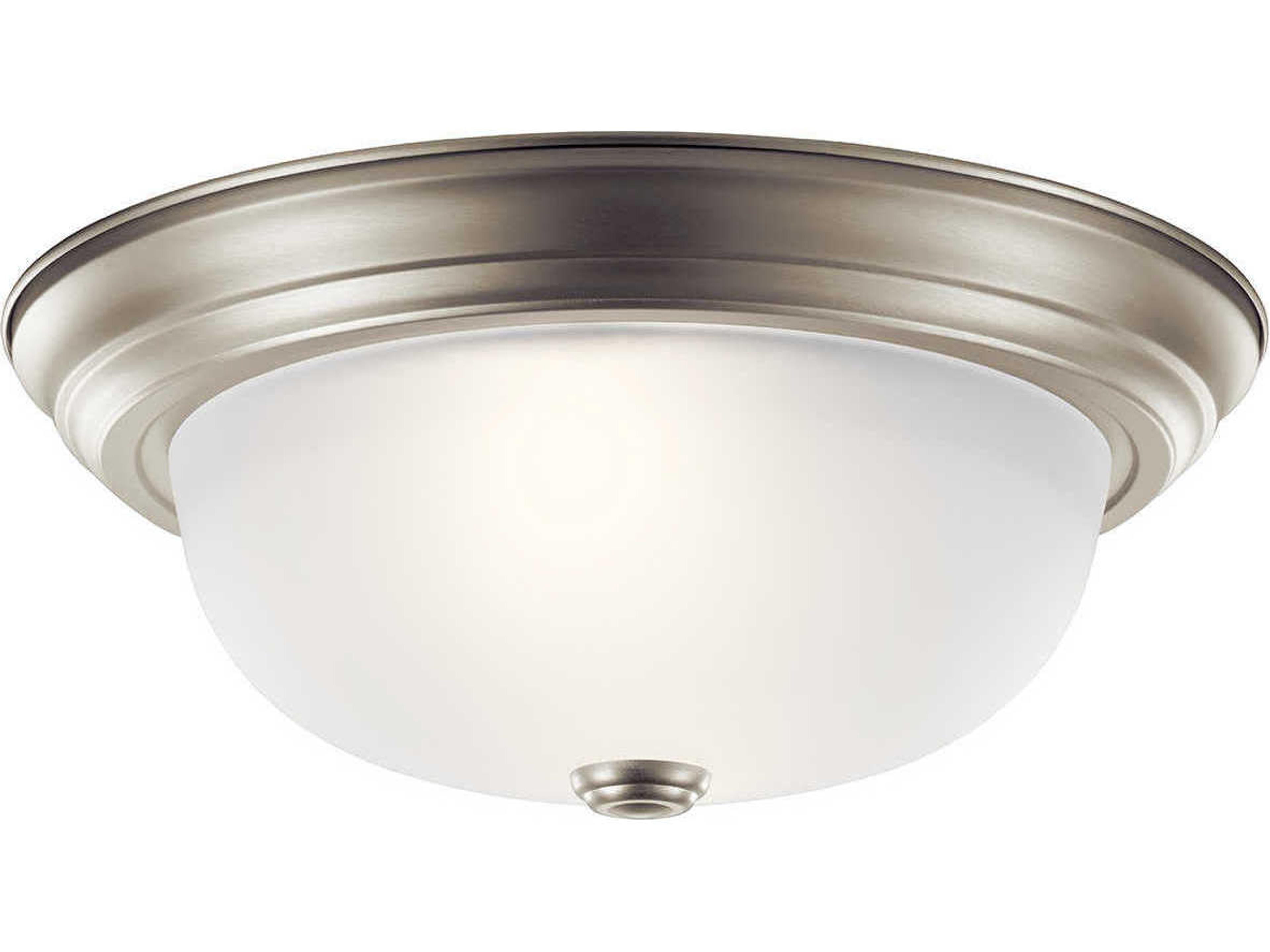 2-Light Brushed Nickel Glass Drum Round Flush Mount
