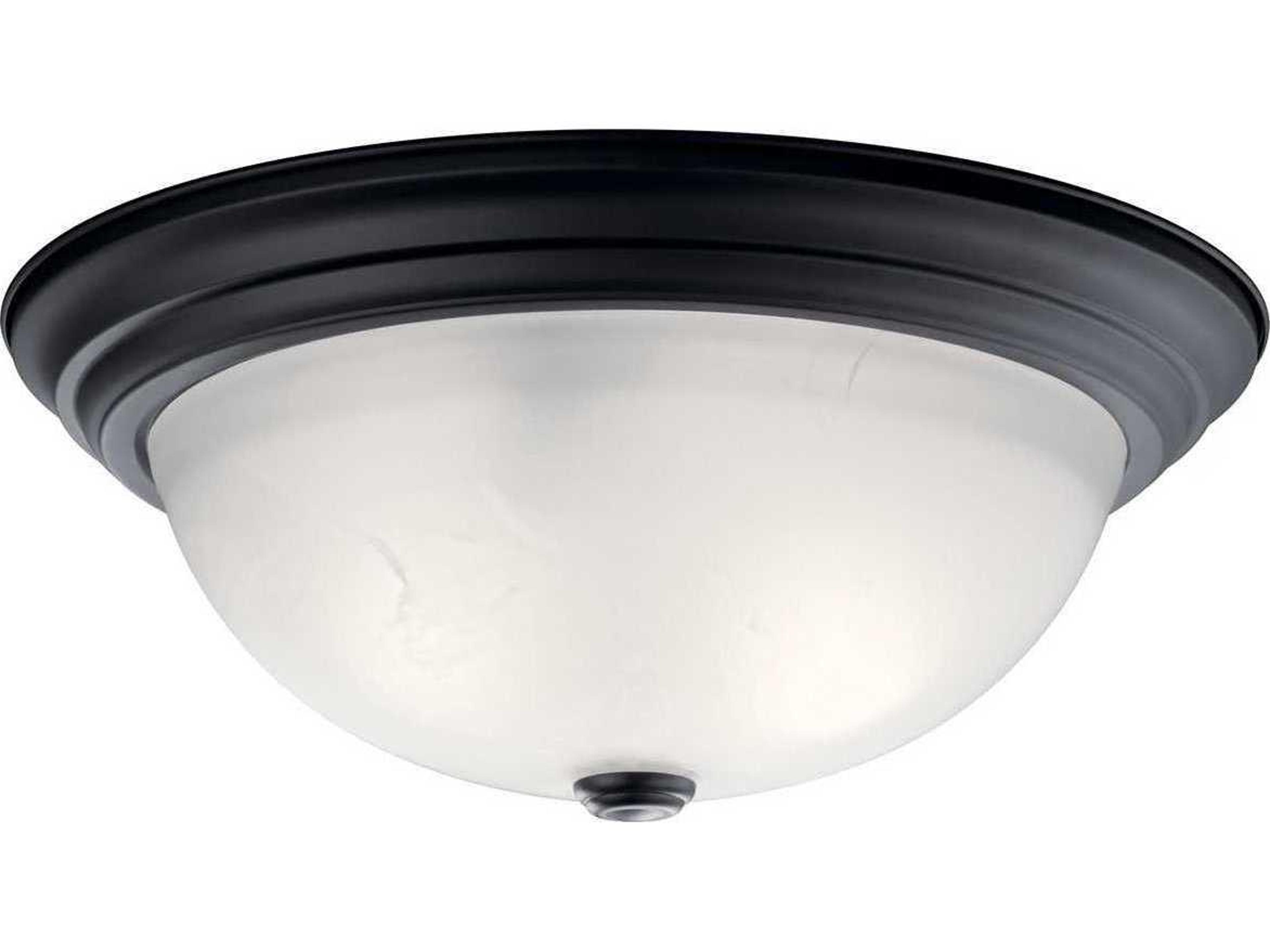 3-Light Black Glass Bowl Round Flush Mount