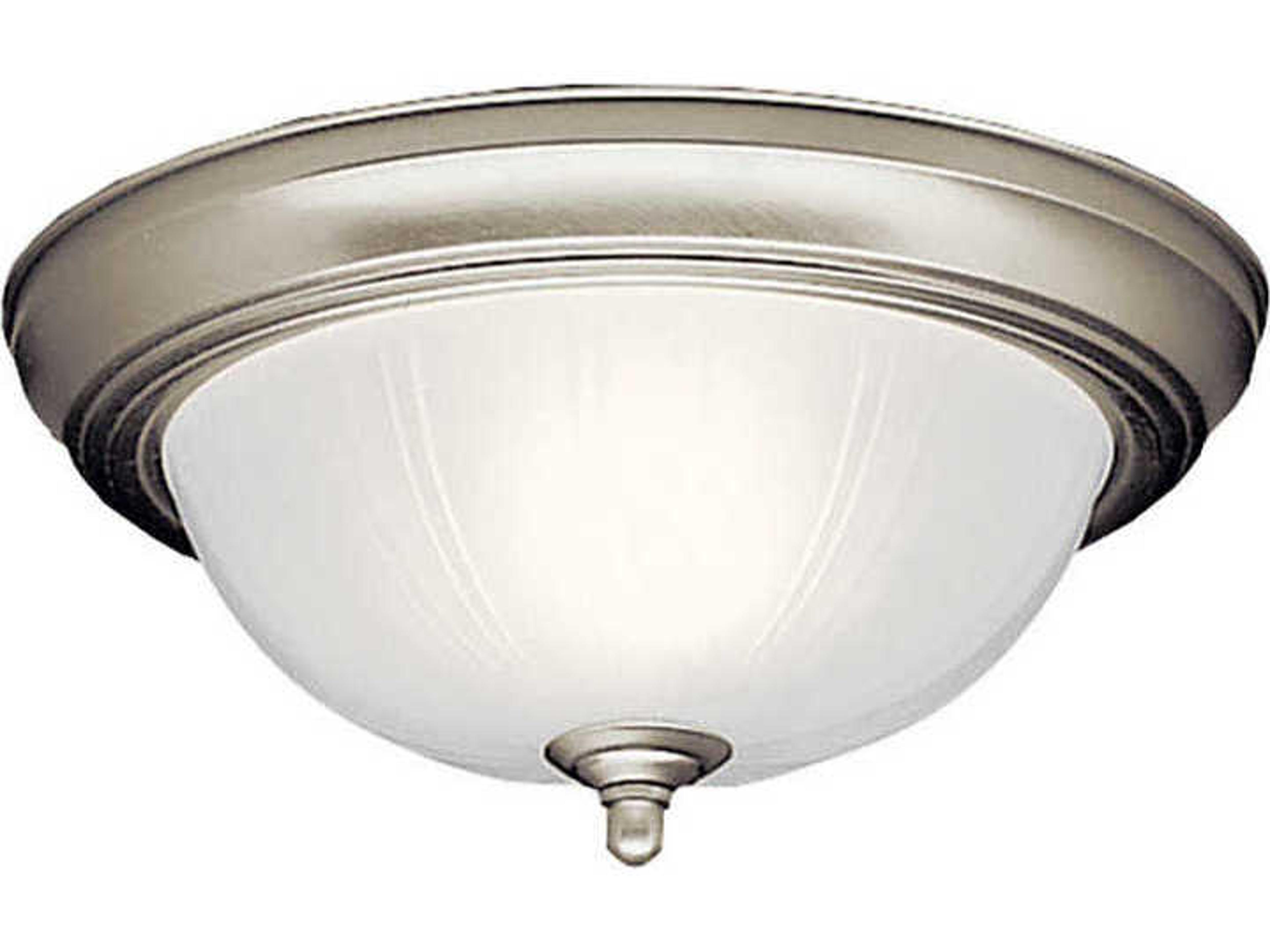 2-Light Brushed Nickel Glass Bowl Round Flush Mount