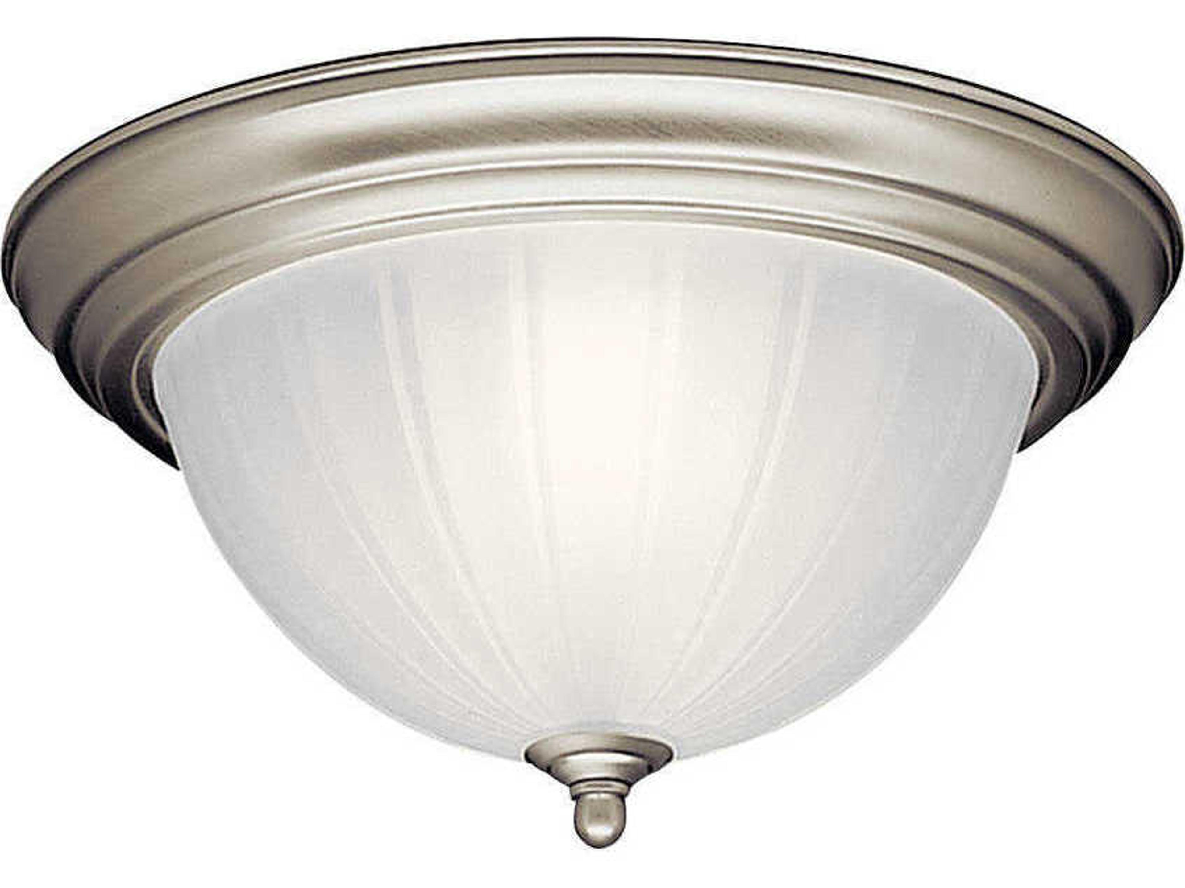 2-Light Brushed Nickel Glass Bowl Round Flush Mount