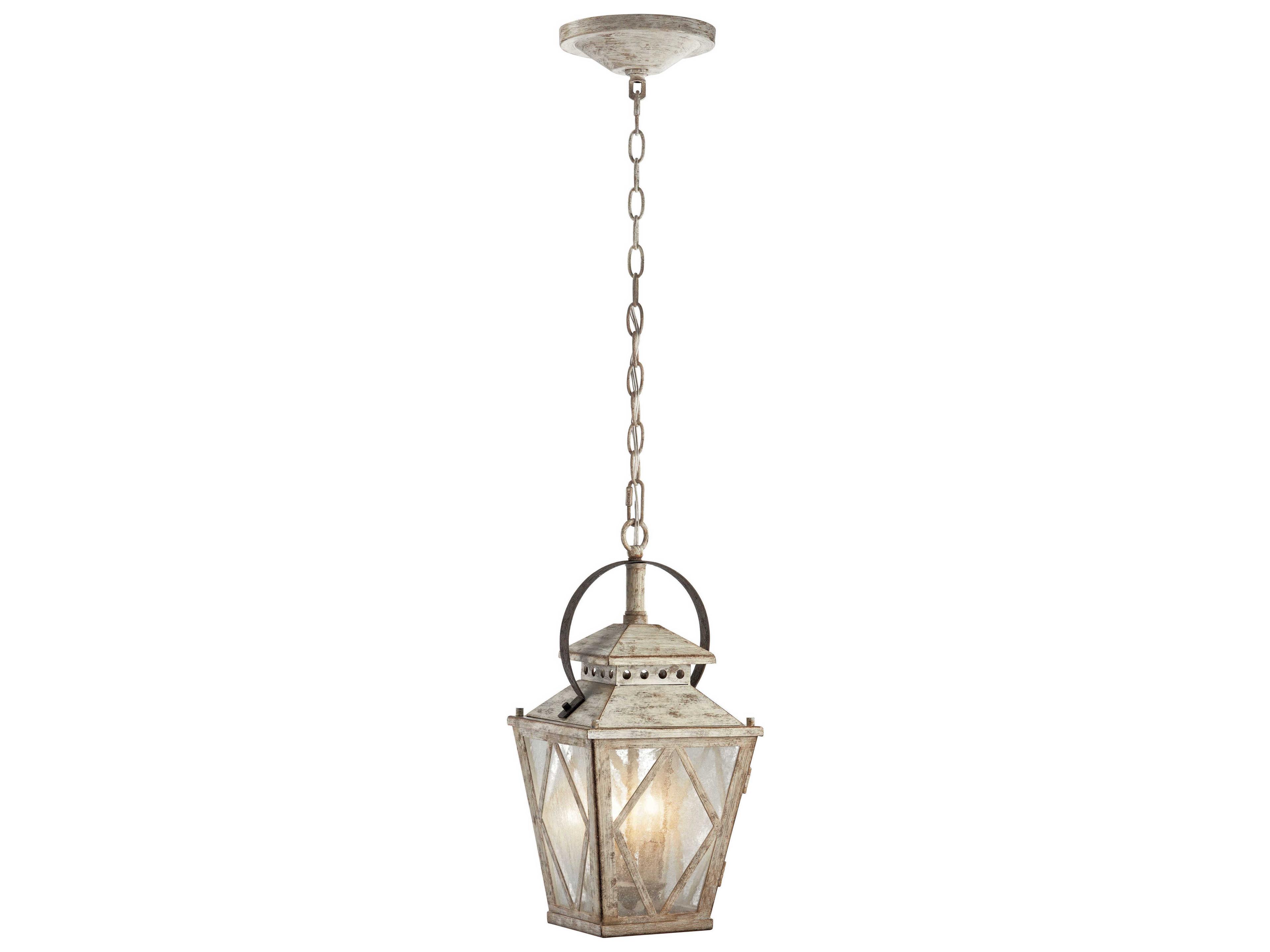 Hayman Bay 2-Light Distressed Antique White Glass Lantern Mini Pendant