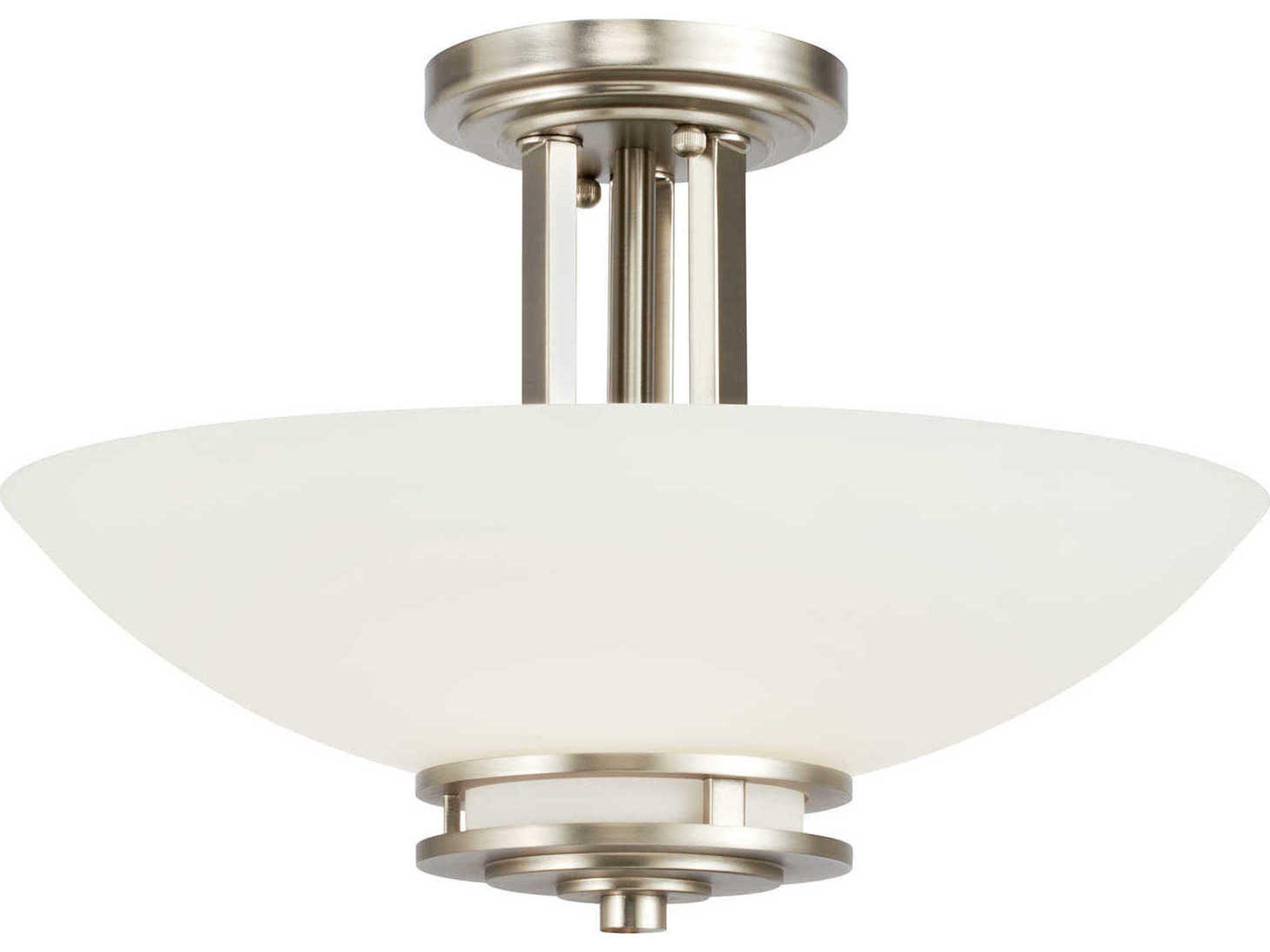 Hendrik 2-Light Brushed Nickel Glass Bowl Round Semi Flush Mount