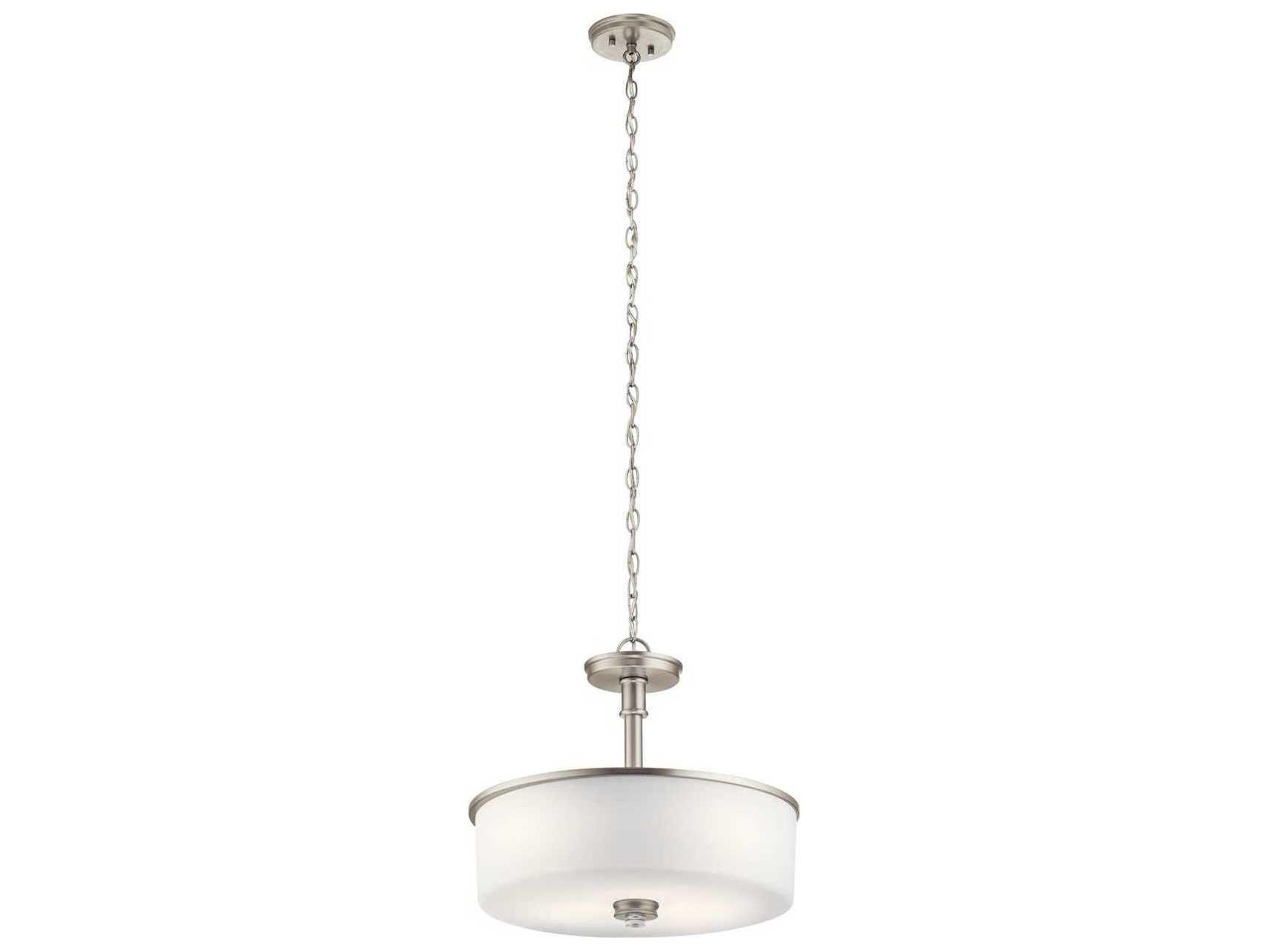 Joelson 3-Light Brushed Nickel Glass Drum Round Pendant