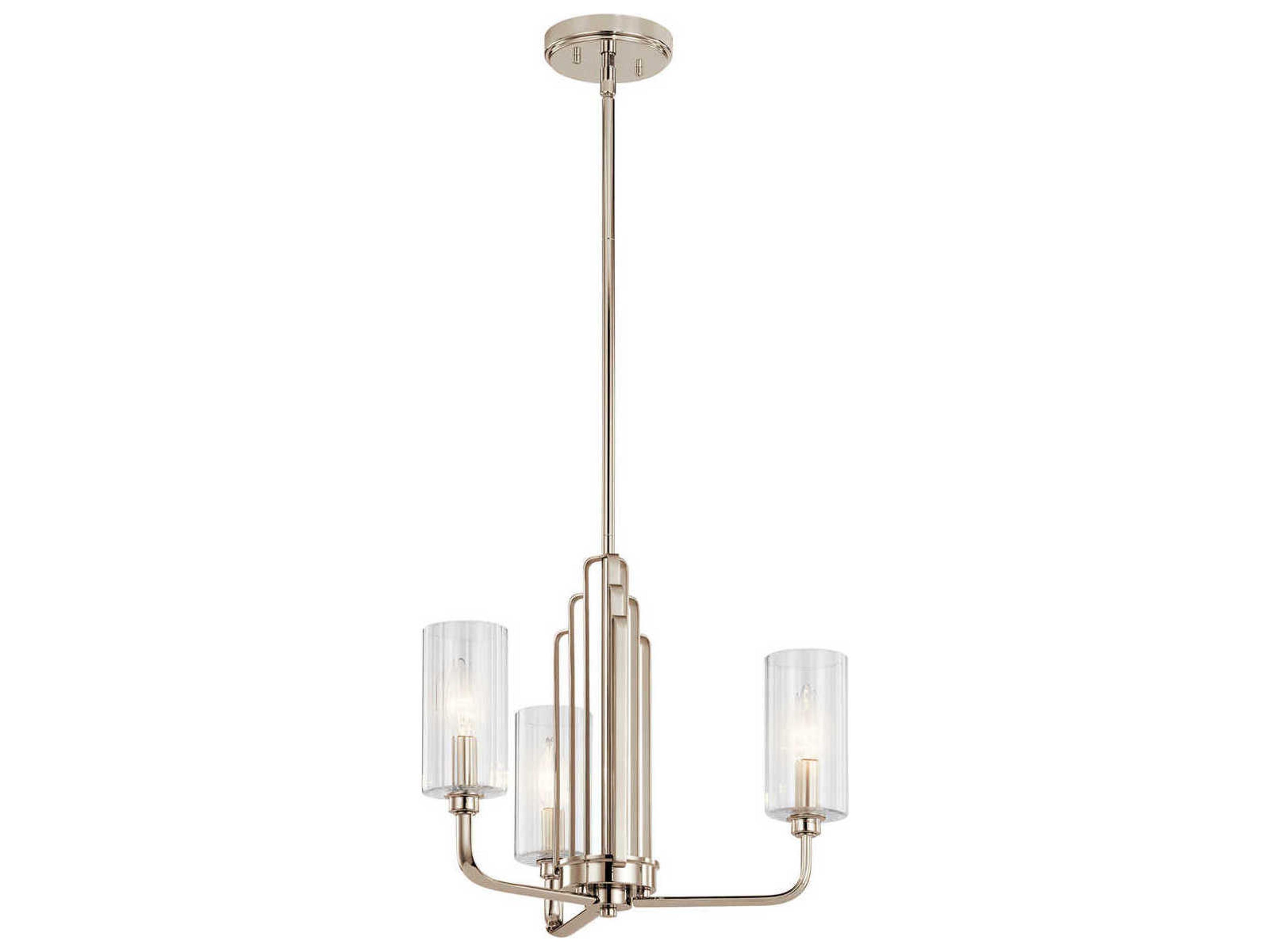 Kimrose 3-Light Polished Nickel Glass Candelabra Cylinder Chandelier