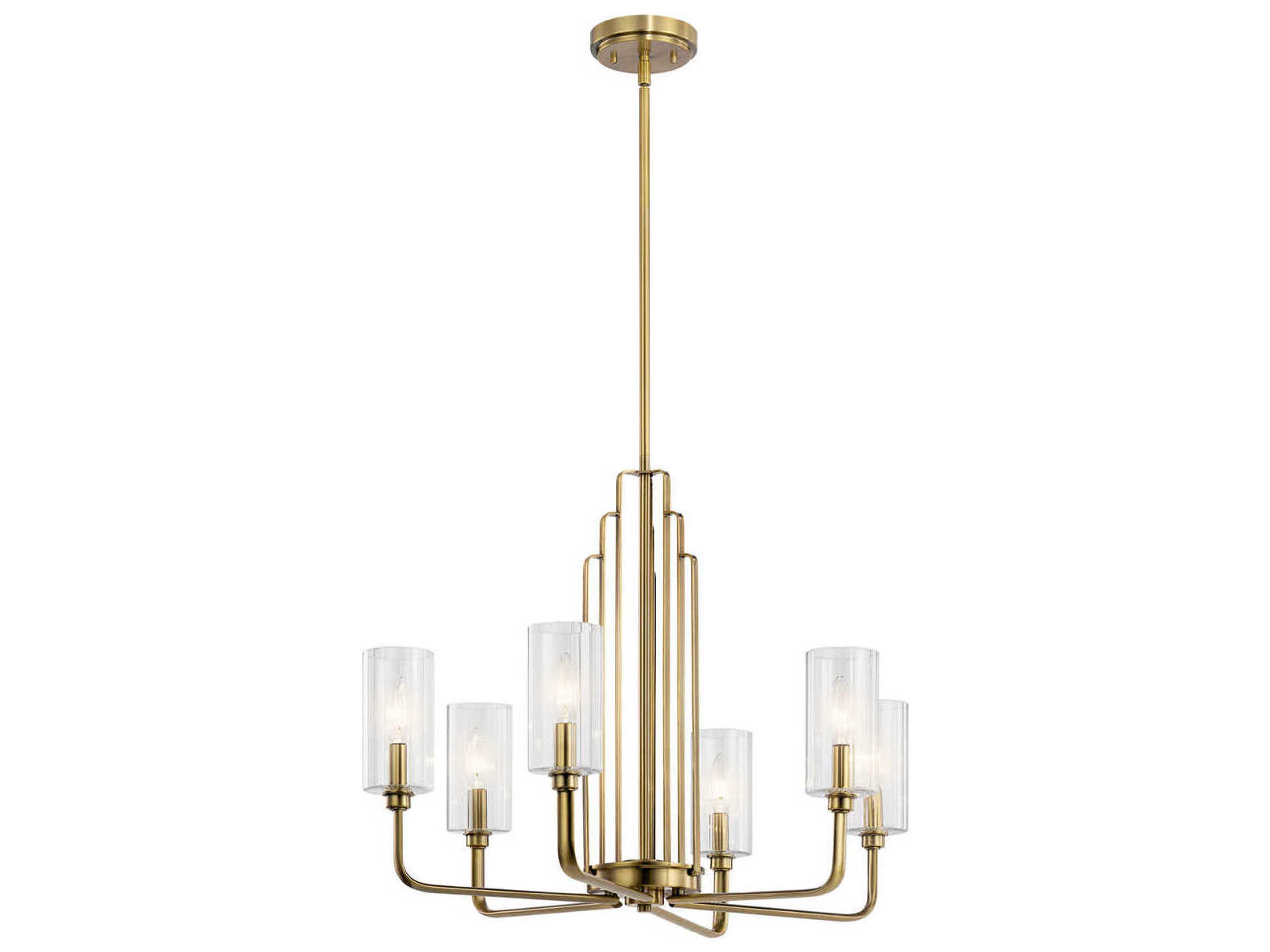 Kimrose 6-Light Brushed Natural Brass Glass Candelabra Cylinder Chandelier