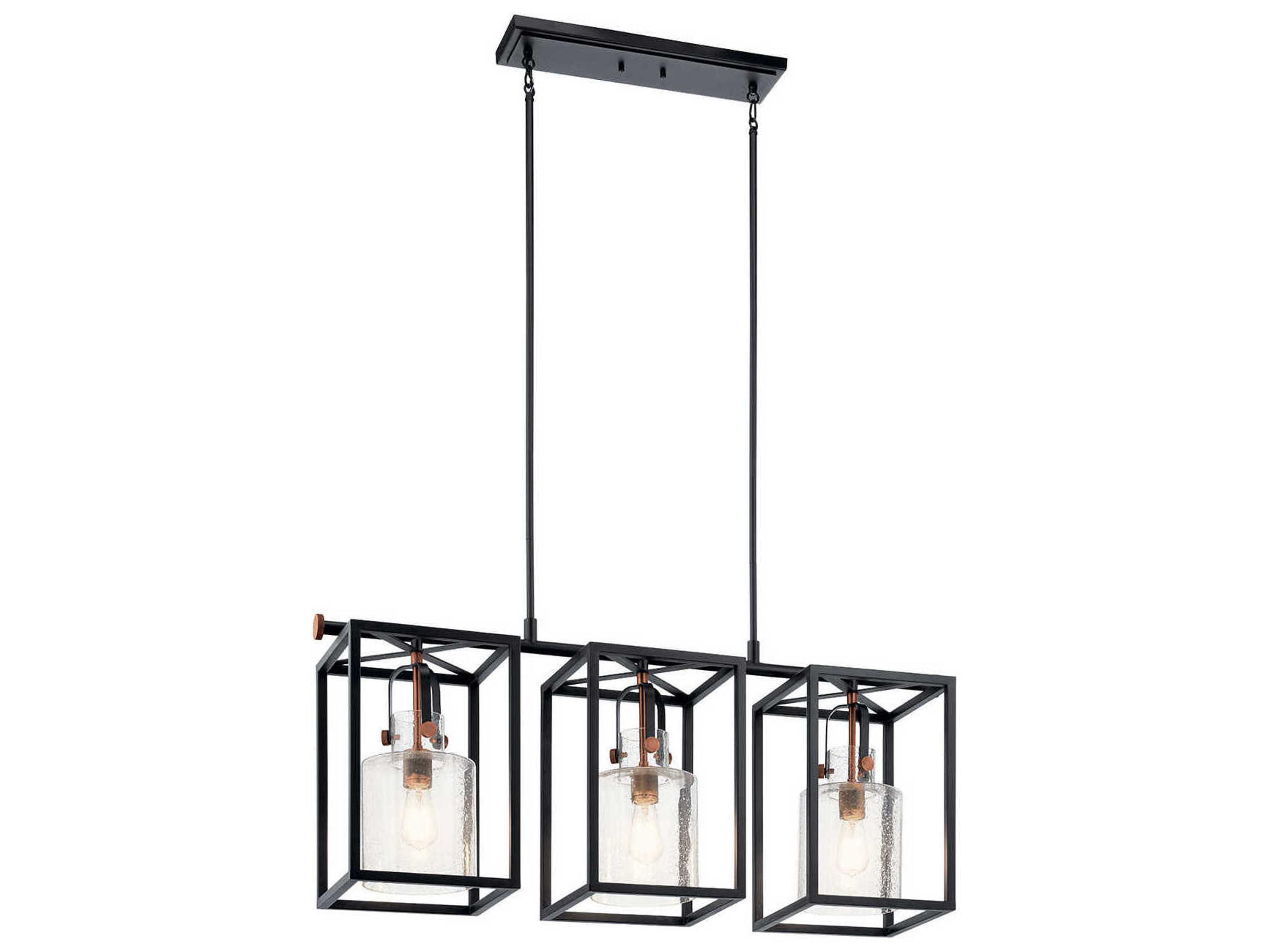 Kitner 3-Light Black Glass Cylinder Linear Island Pendant