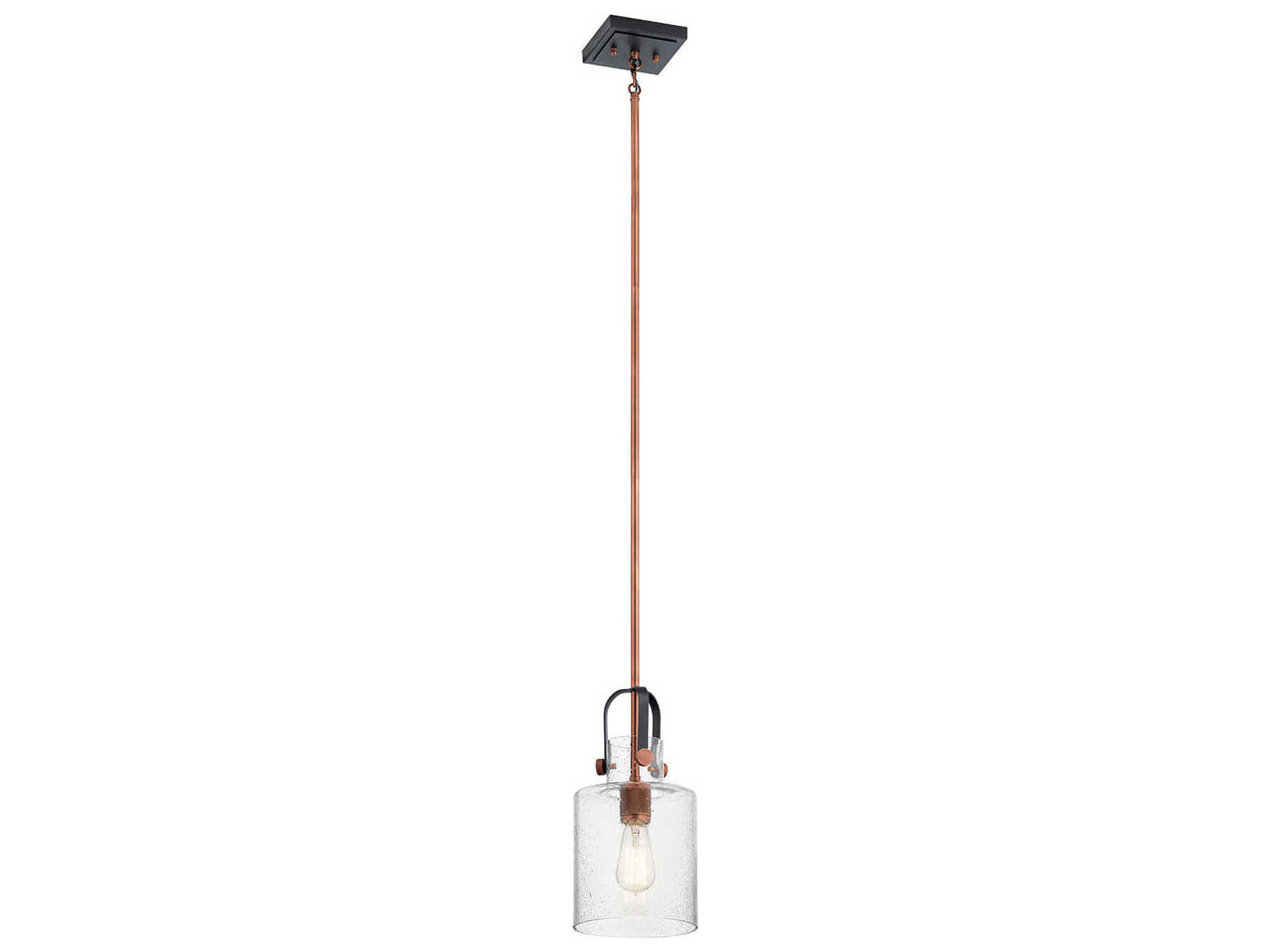 Kitner 1-Light Antique Copper Glass Cylinder Mini Pendant