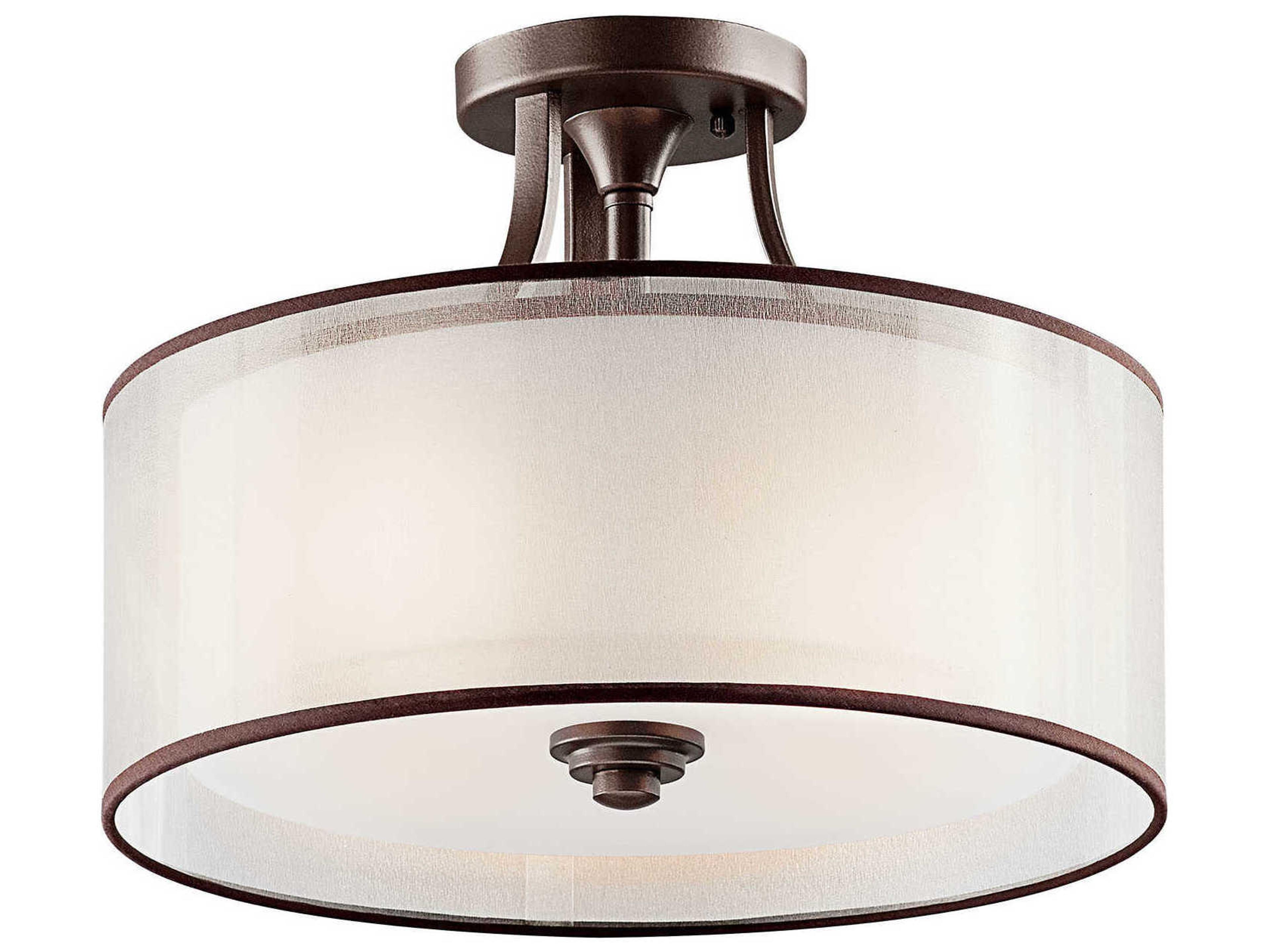 Lacey 3-Light Mission Bronze Glass Cylinder Drum Semi Flush Mount