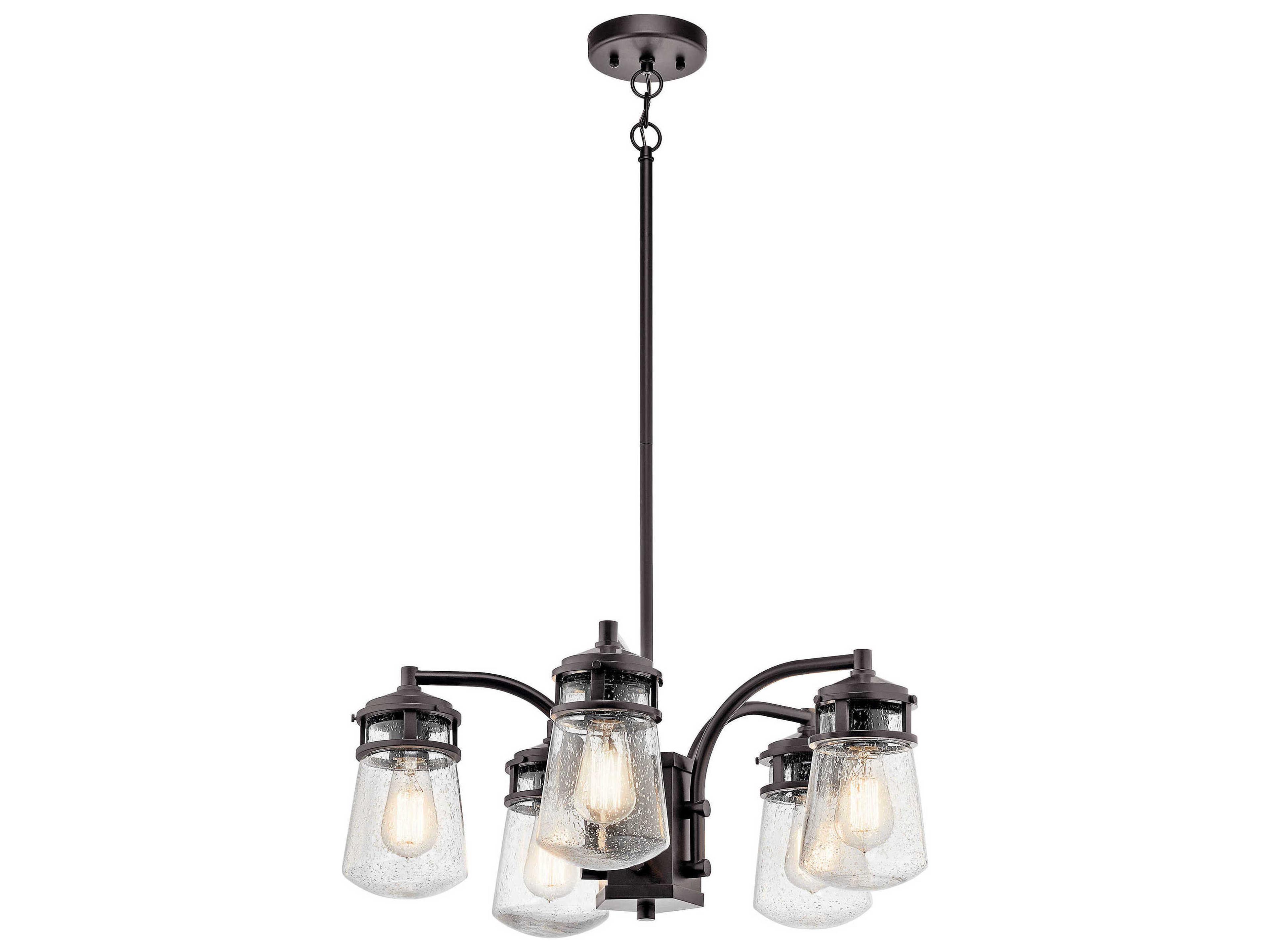 Lyndon 5-Light Architectural Bronze Glass Lantern Chandelier