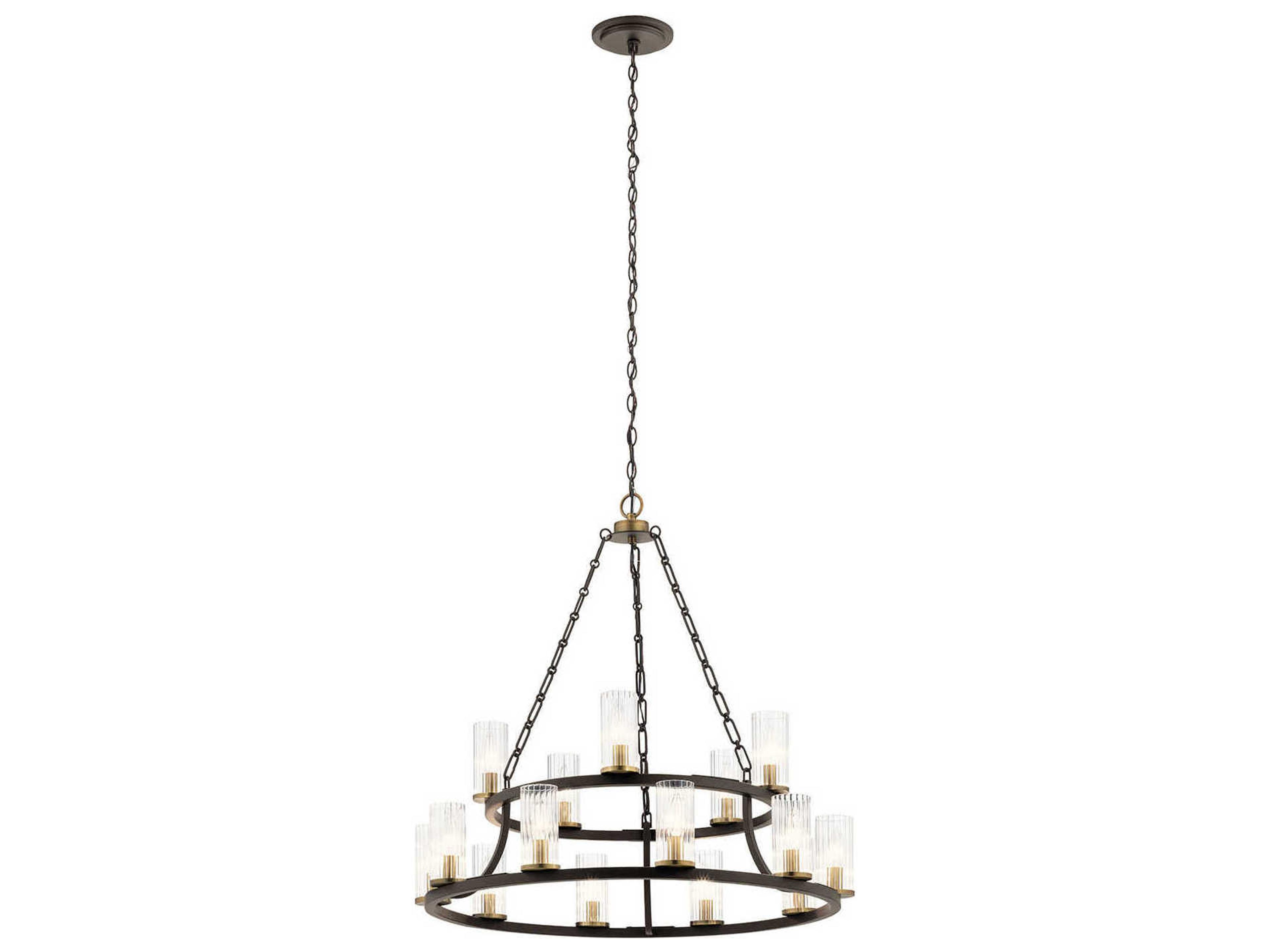 Mathias 15-Light Olde Bronze Glass Candelabra Cylinder Tiered Chandelier
