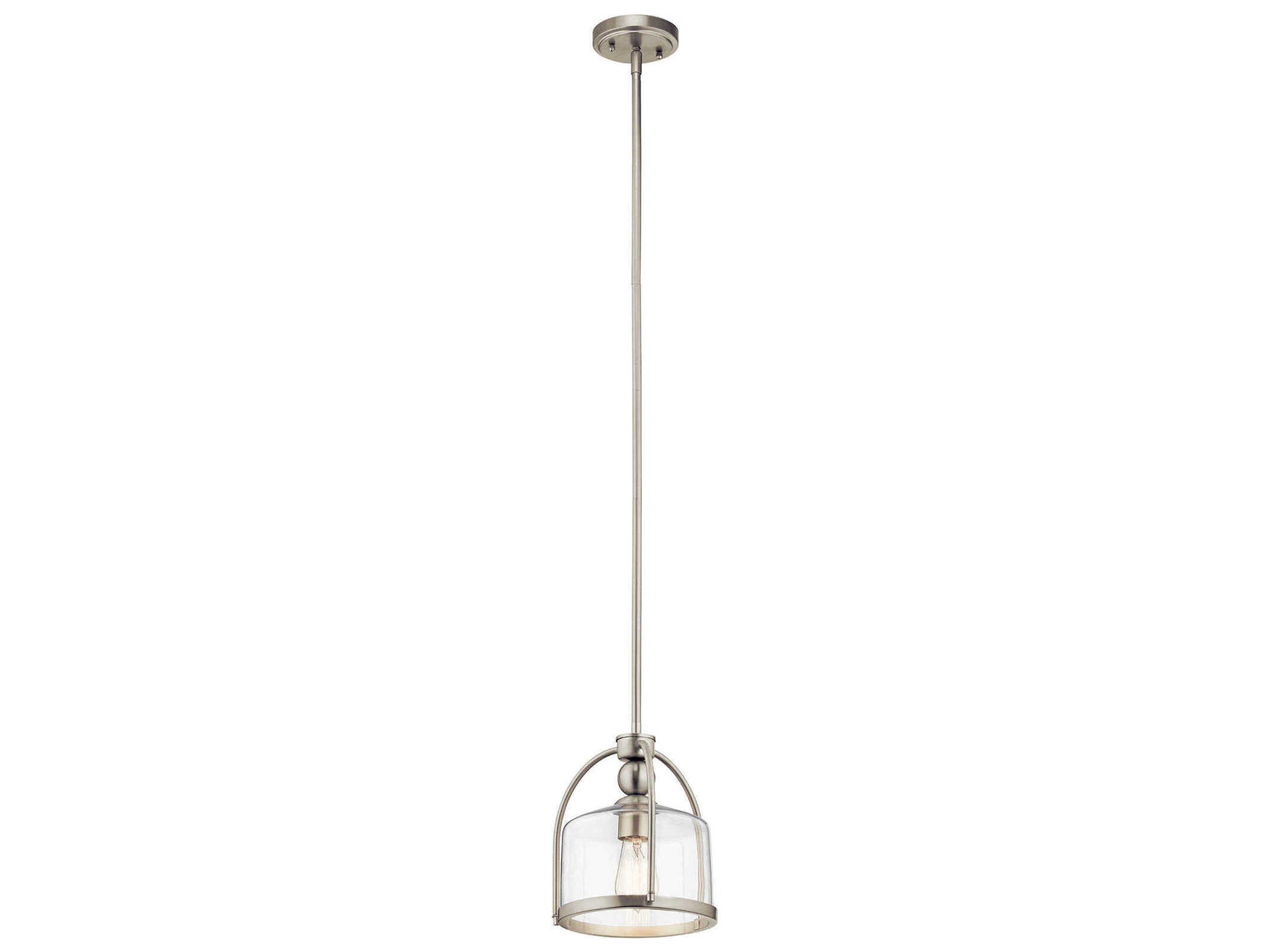 1-Light Brushed Nickel Glass Cylinder Drum Mini Pendant