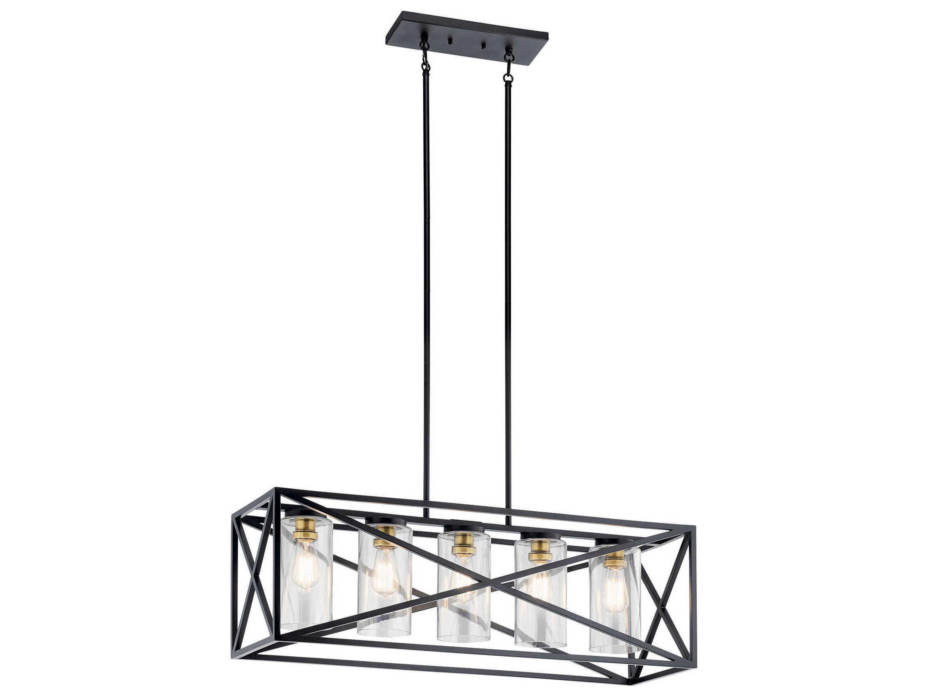 Moorgate 5-Light Black Glass Cylinder Linear Island Pendant