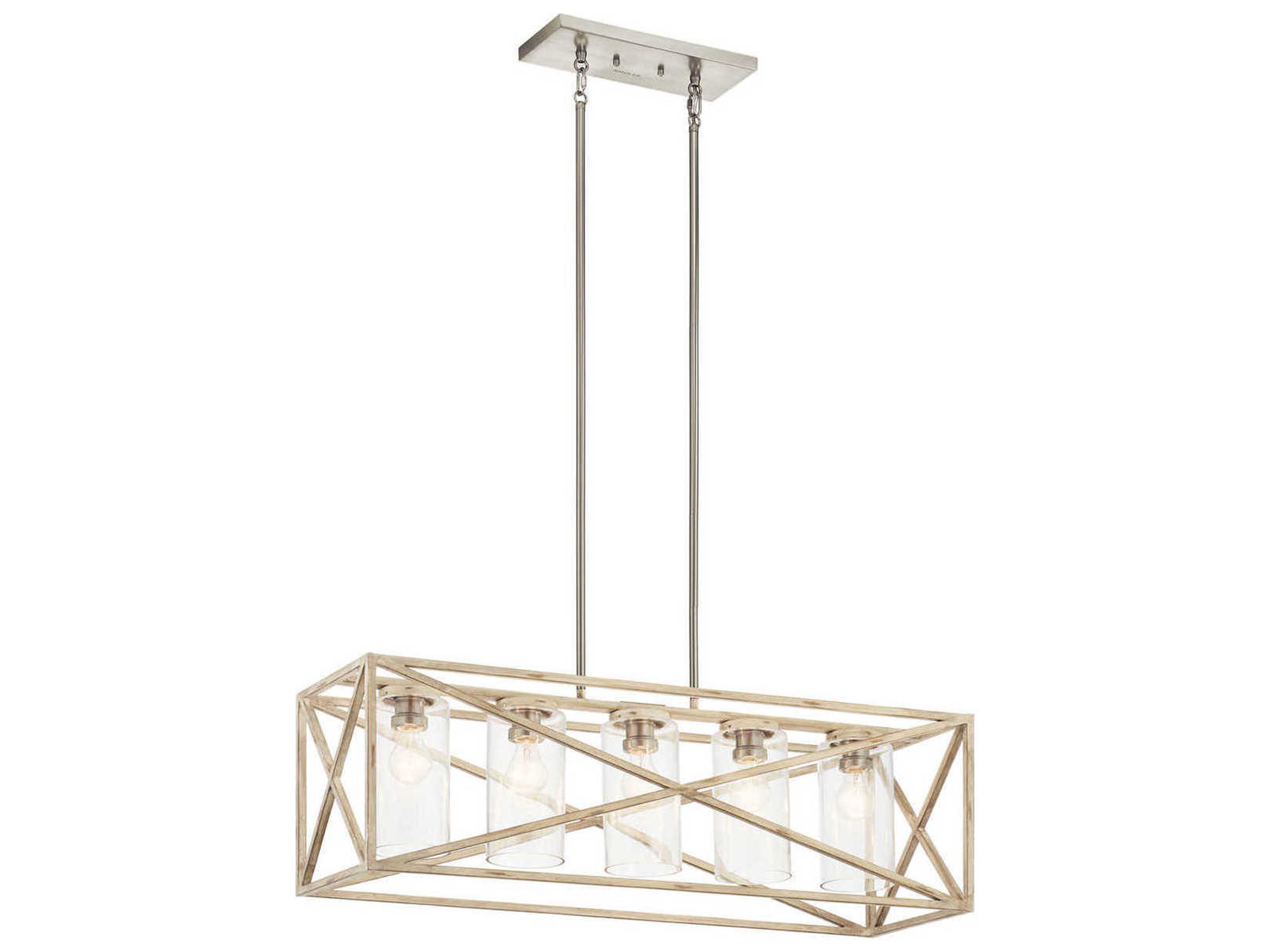 Moorgate 5-Light Distressed Antique White Glass Cylinder Linear Island Pendant