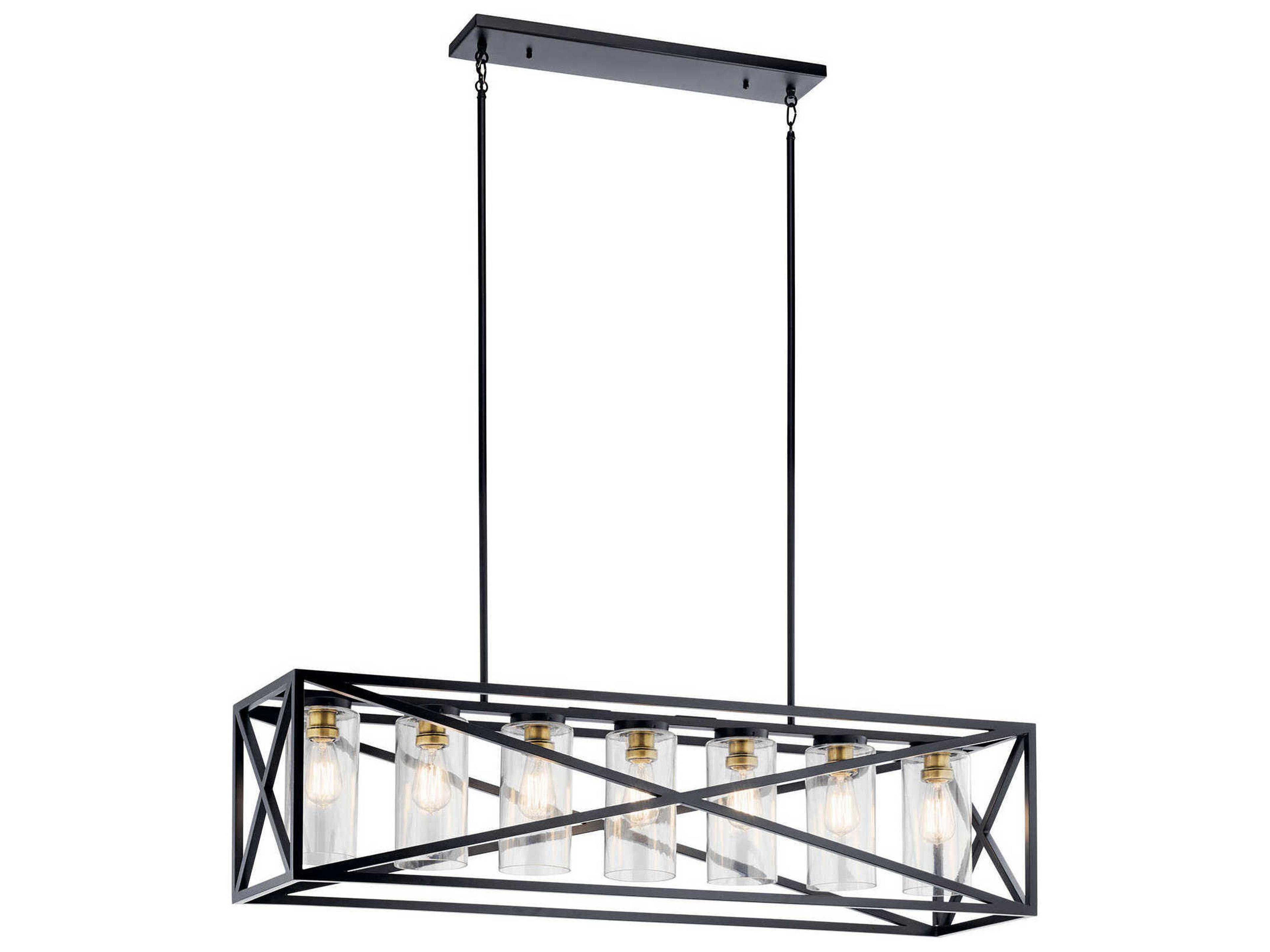 Moorgate 7-Light Black Glass Cylinder Linear Island Pendant