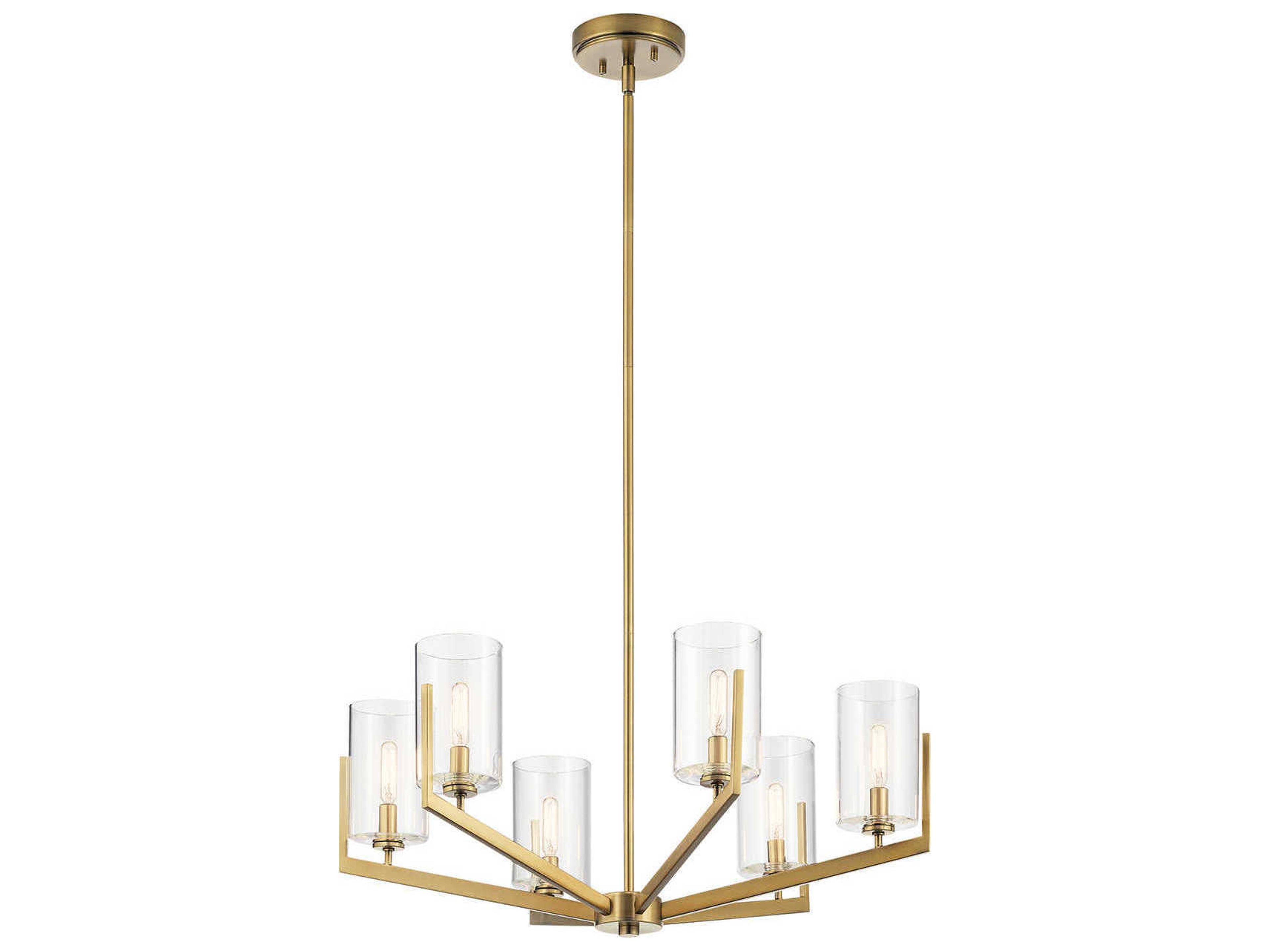 Nye 6-Light Brushed Natural Brass Glass Candelabra Cylinder Linear Chandelier