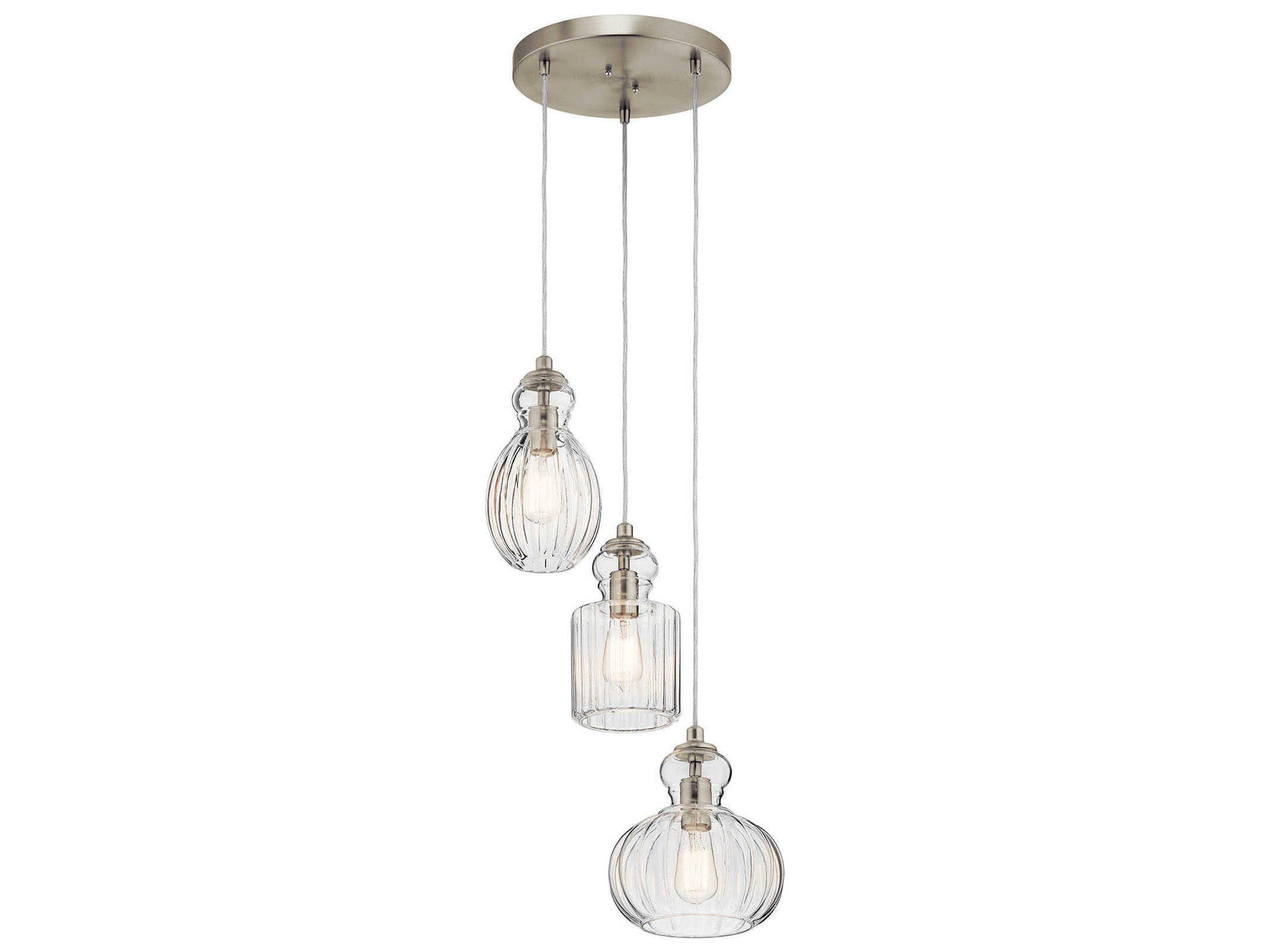 Riviera 3-Light Brushed Nickel Glass Geometric Pendant