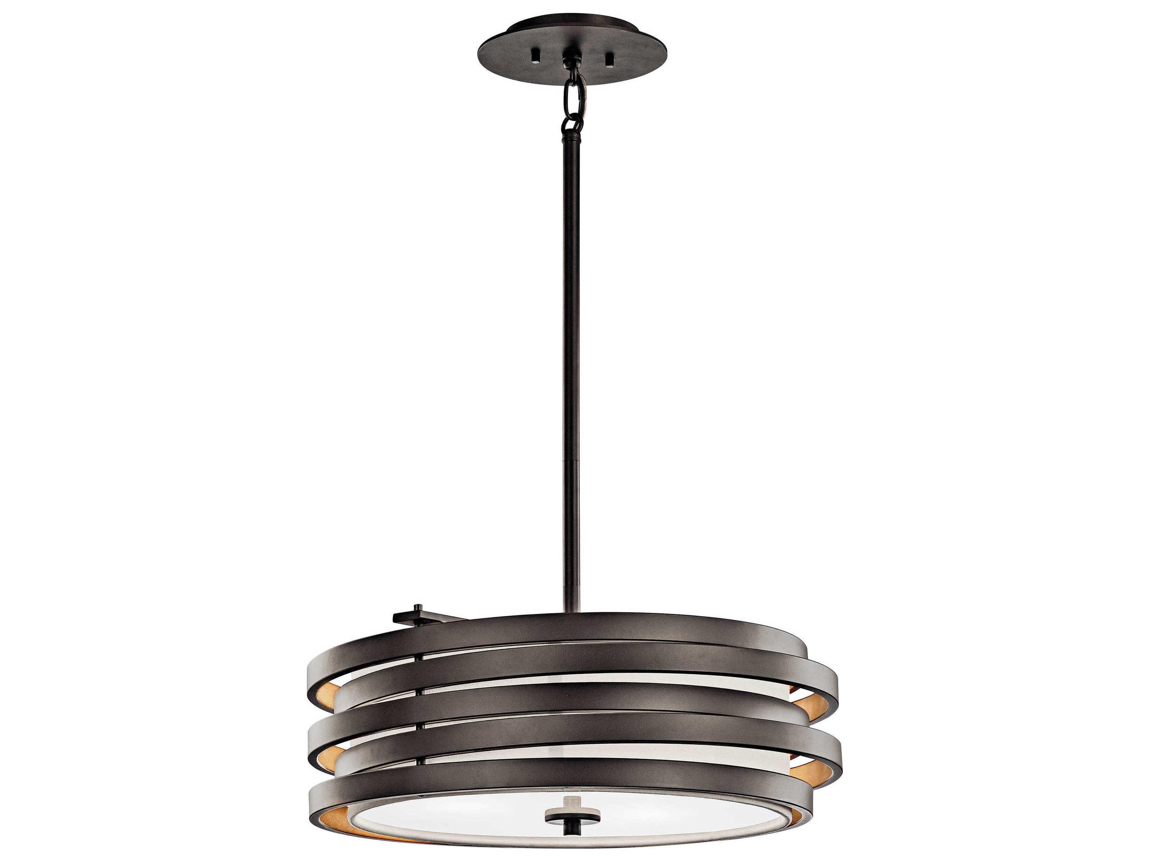 Roswell 3-Light Olde Bronze Glass Drum Geometric Pendant