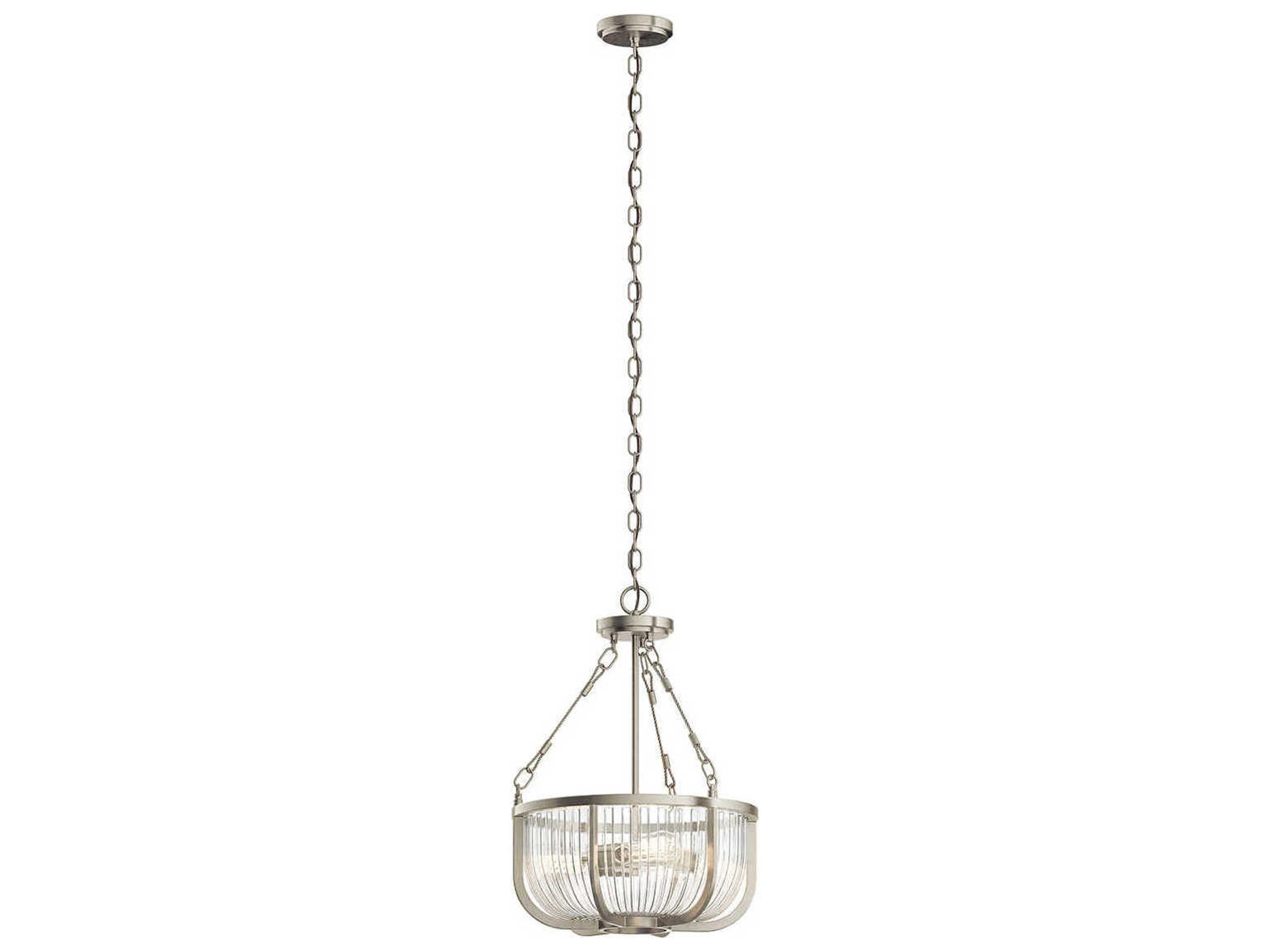 Roux 3-Light Brushed Nickel Glass Round Pendant