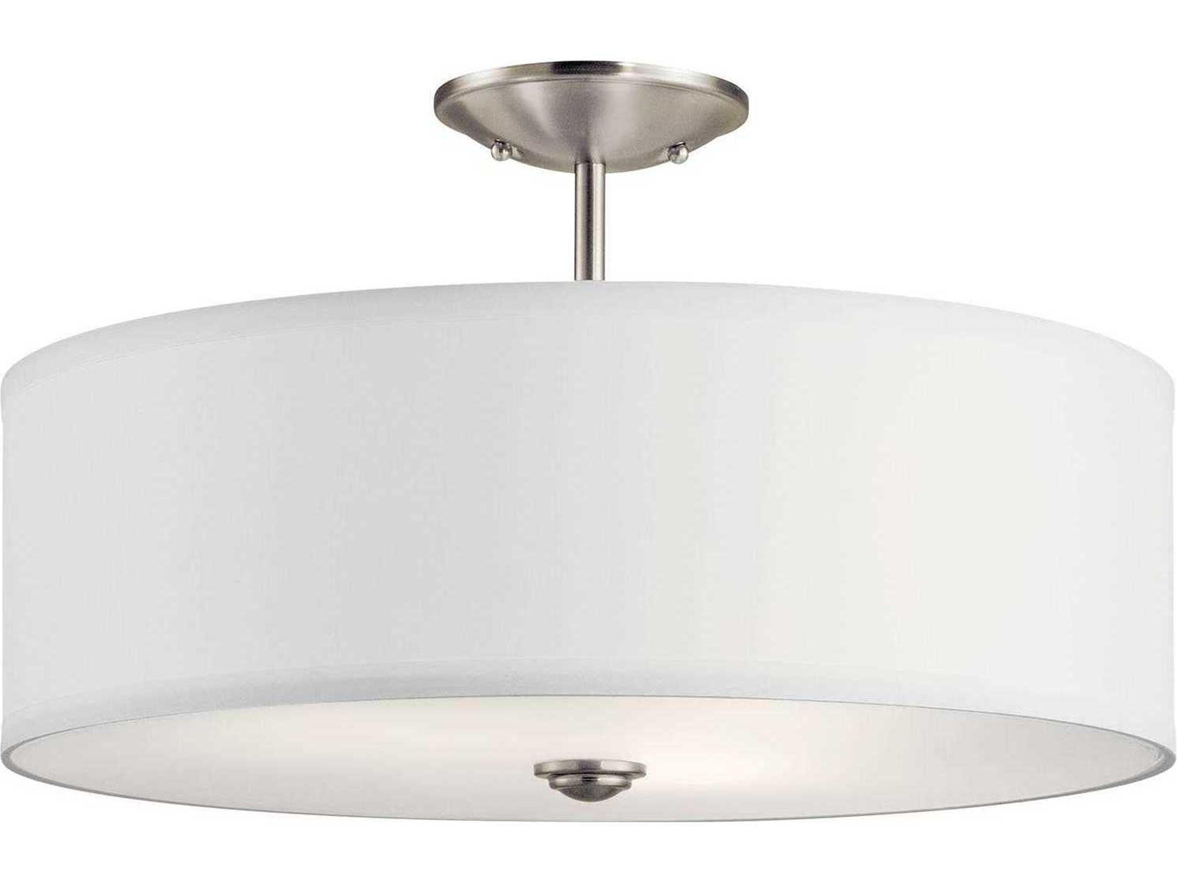 Shailene 3-Light Brushed Nickel Glass Drum Round Semi Flush Mount